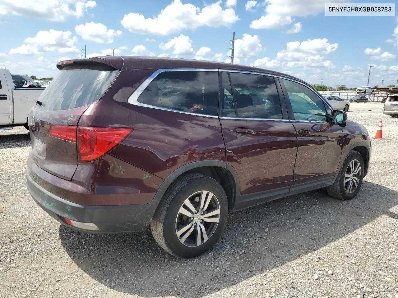 2016 Honda Pilot Exl VIN: 5FNYF5H8XGB058783 Lot: 72407804