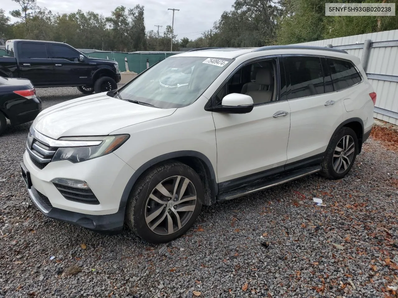 2016 Honda Pilot Touring VIN: 5FNYF5H93GB020238 Lot: 75409474