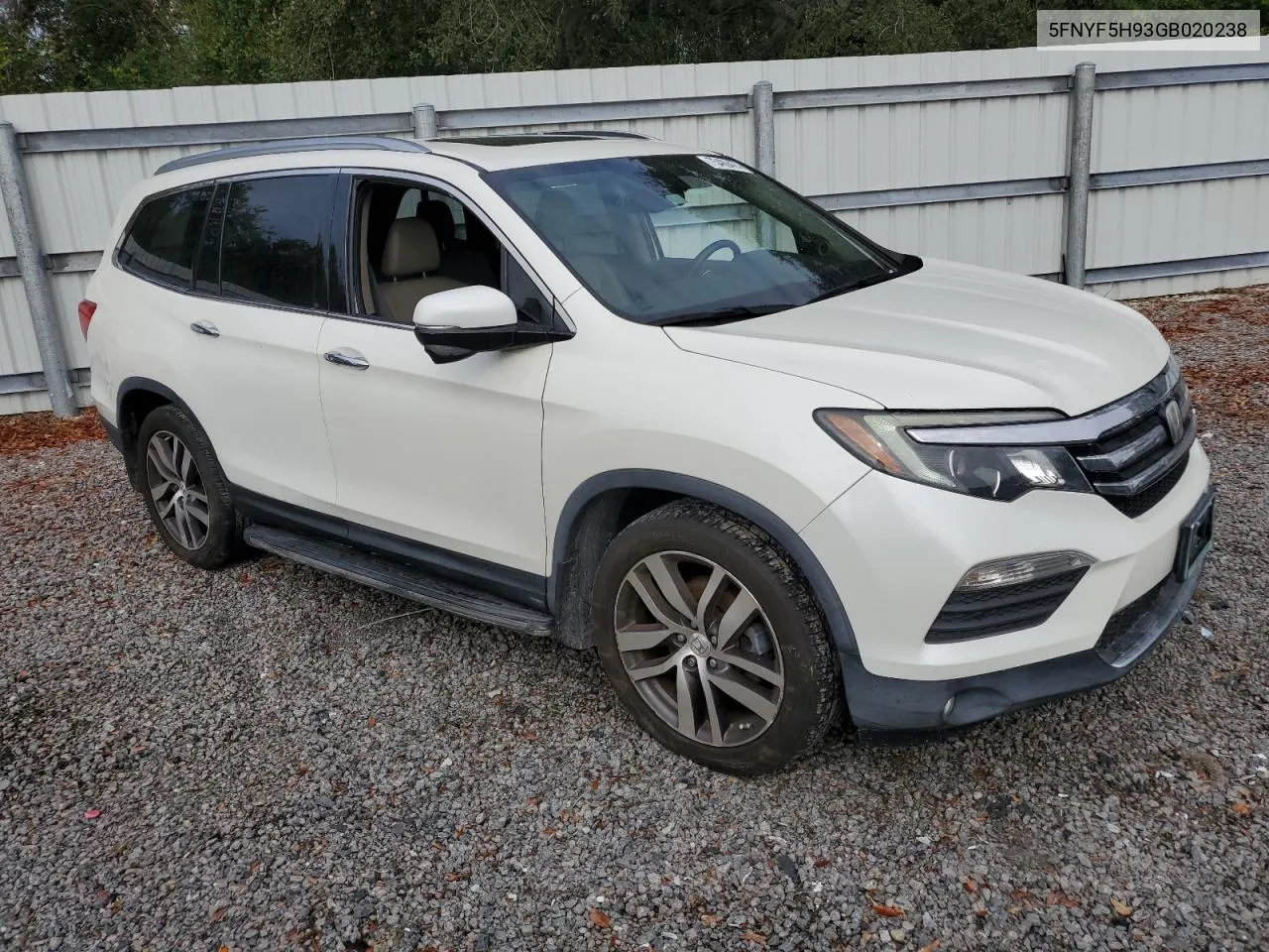 2016 Honda Pilot Touring VIN: 5FNYF5H93GB020238 Lot: 75409474