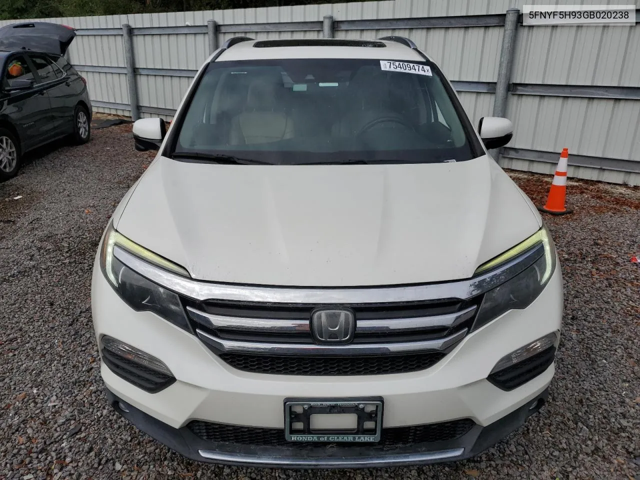 2016 Honda Pilot Touring VIN: 5FNYF5H93GB020238 Lot: 75409474