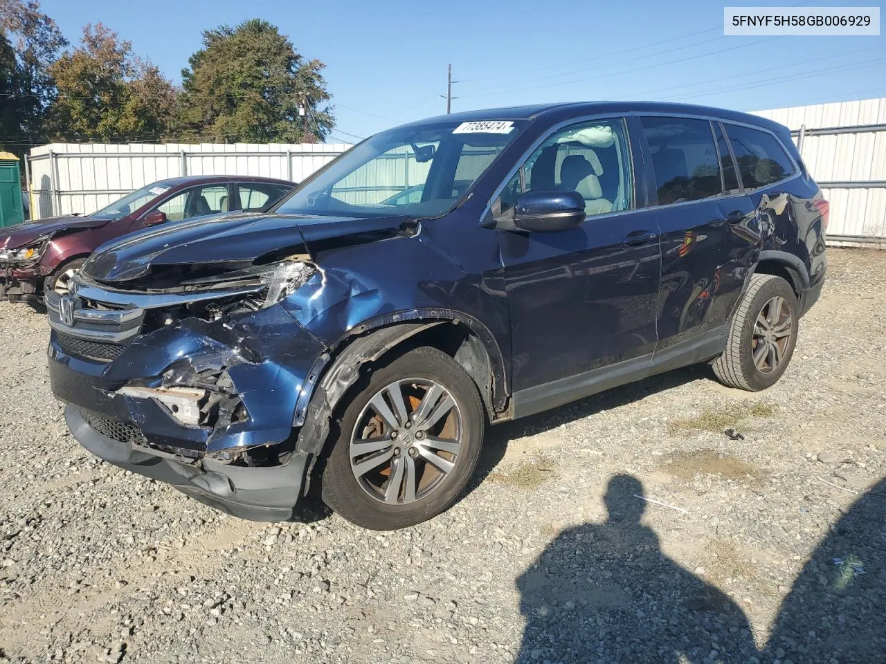 2016 Honda Pilot Exl VIN: 5FNYF5H58GB006929 Lot: 77385474