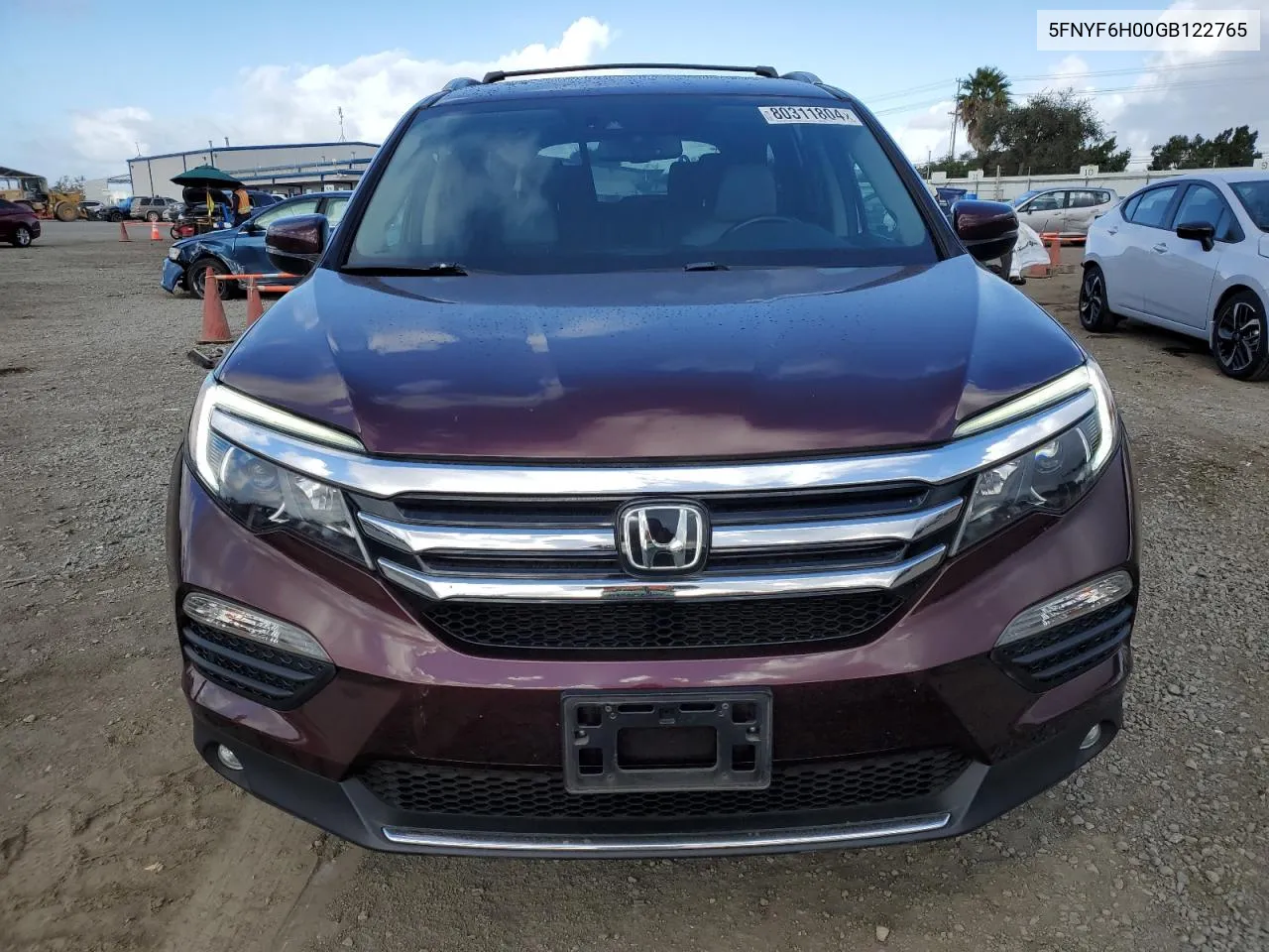 2016 Honda Pilot Elite VIN: 5FNYF6H00GB122765 Lot: 80311804