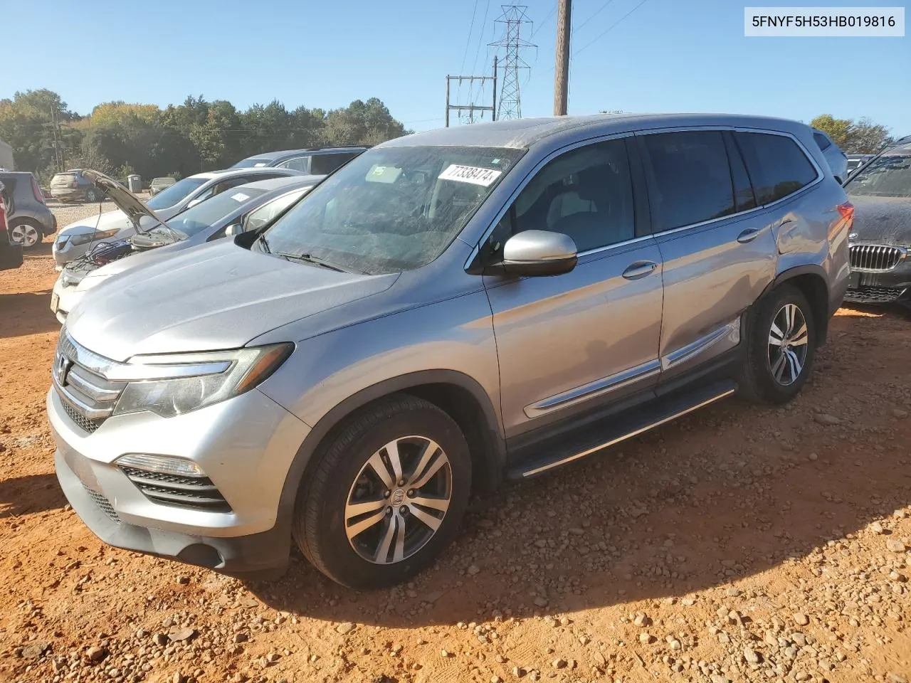 2017 Honda Pilot Exl VIN: 5FNYF5H53HB019816 Lot: 77338474