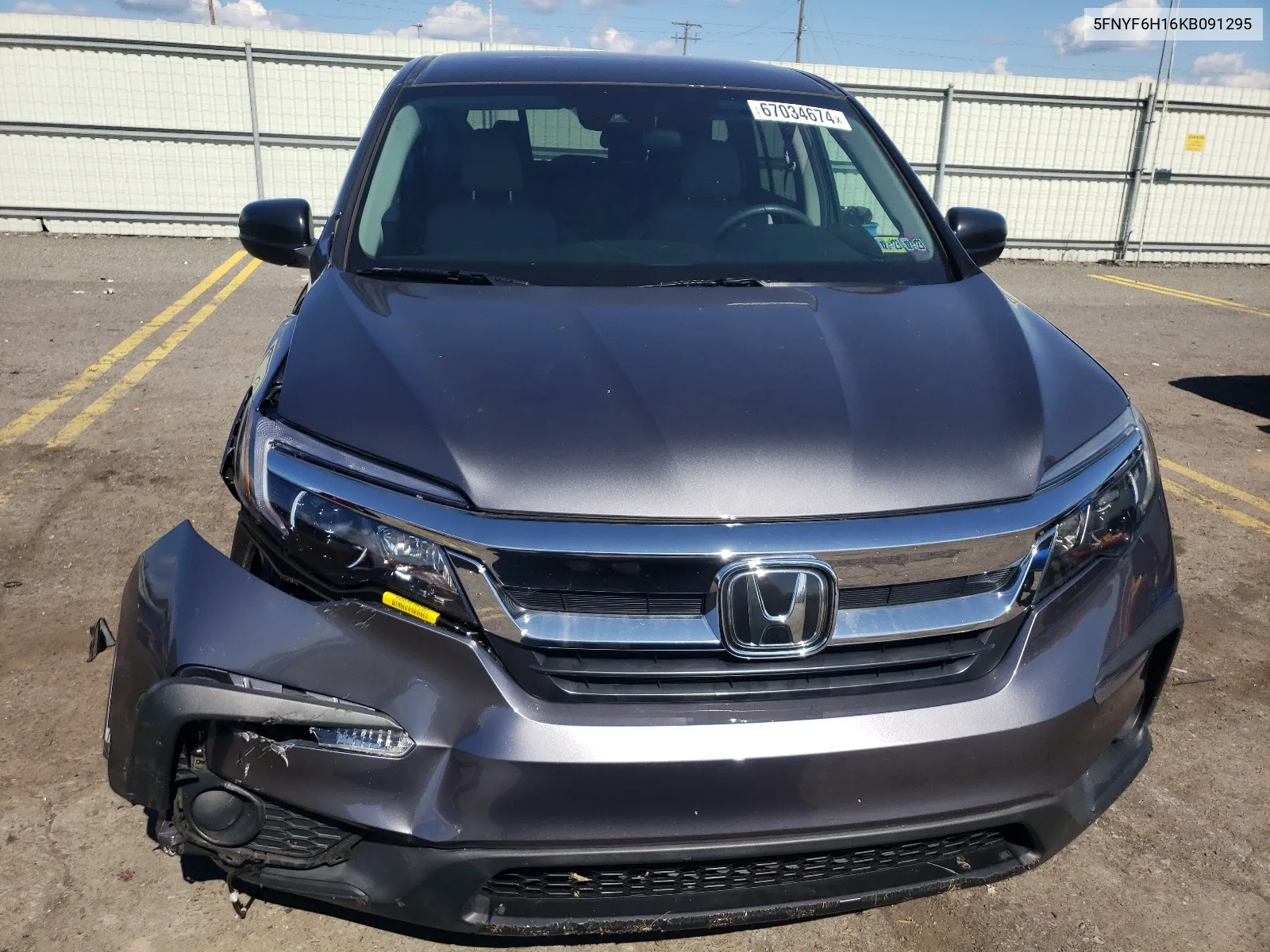 2019 Honda Pilot Lx VIN: 5FNYF6H16KB091295 Lot: 67034674