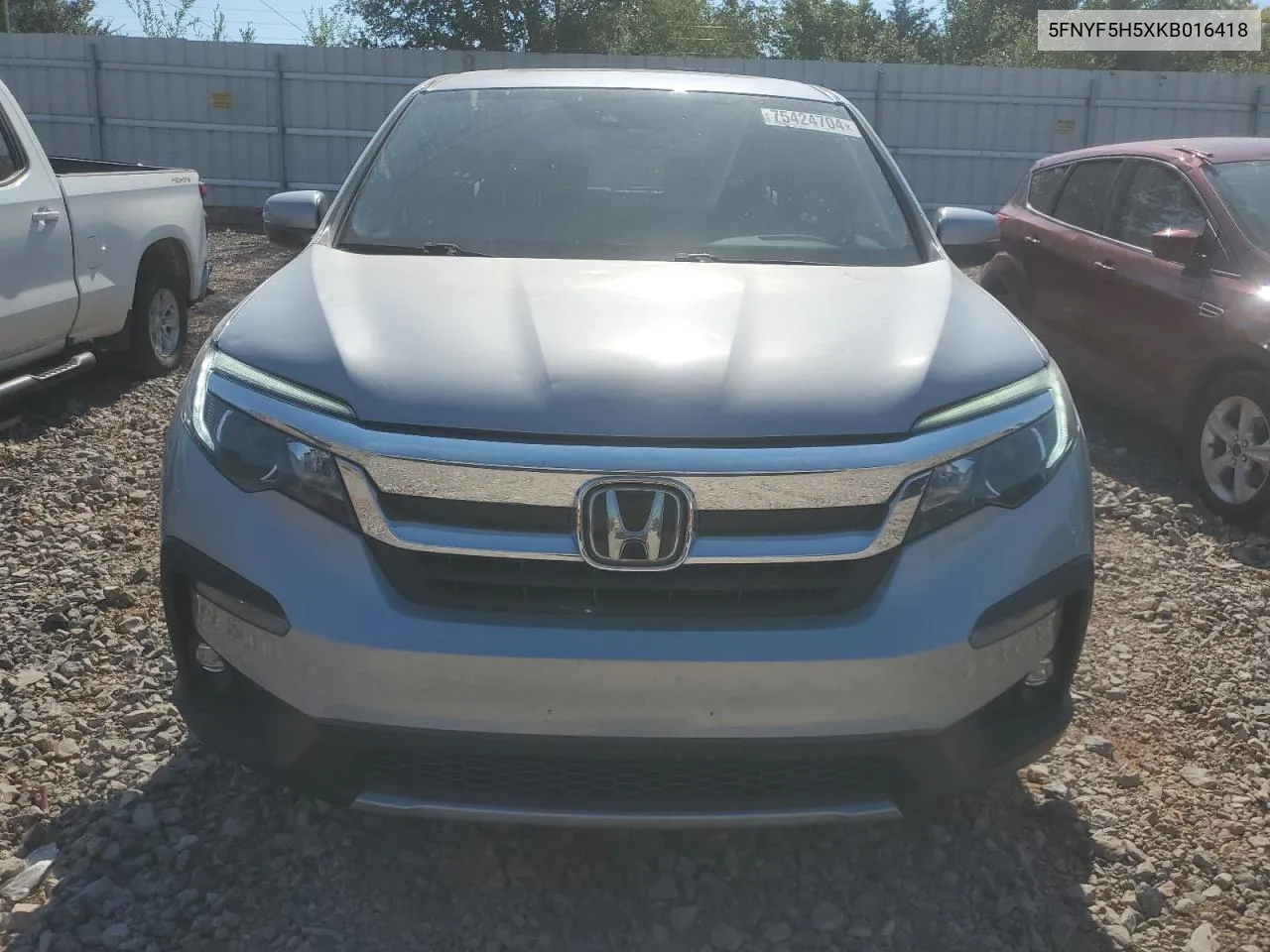 2019 Honda Pilot Exl VIN: 5FNYF5H5XKB016418 Lot: 75424704