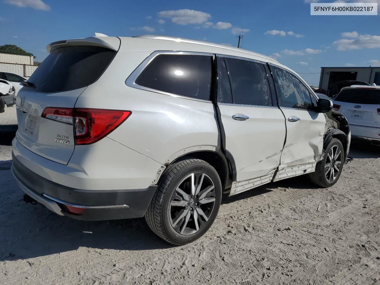 2019 Honda Pilot Elite VIN: 5FNYF6H00KB022187 Lot: 76760054