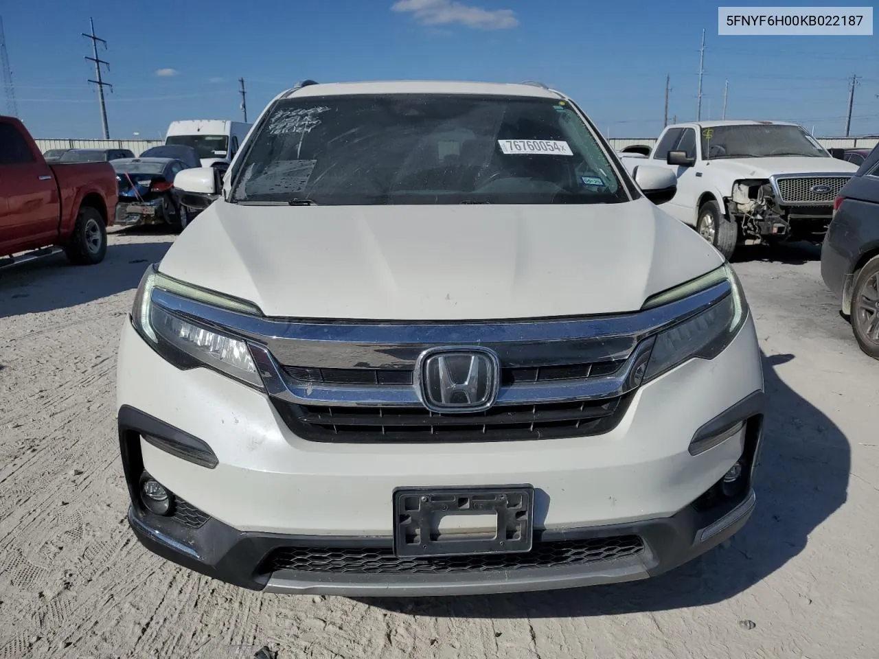 2019 Honda Pilot Elite VIN: 5FNYF6H00KB022187 Lot: 76760054