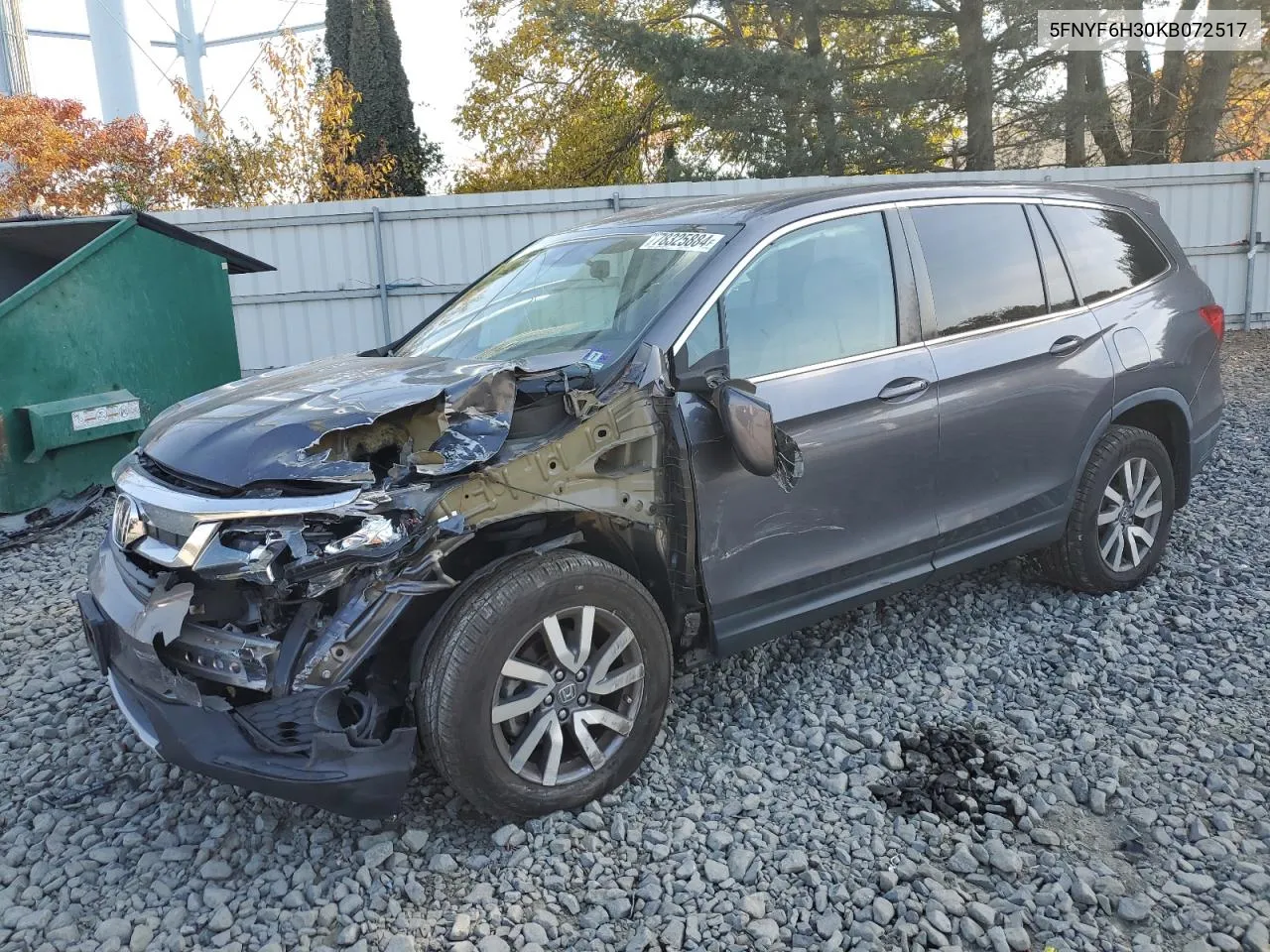 2019 Honda Pilot Ex VIN: 5FNYF6H30KB072517 Lot: 78325884