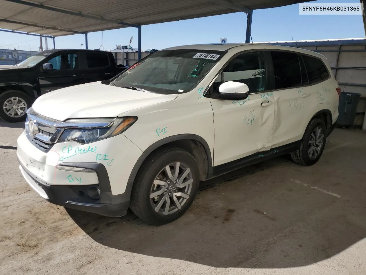 2019 Honda Pilot Exl VIN: 5FNYF6H46KB031365 Lot: 78748104