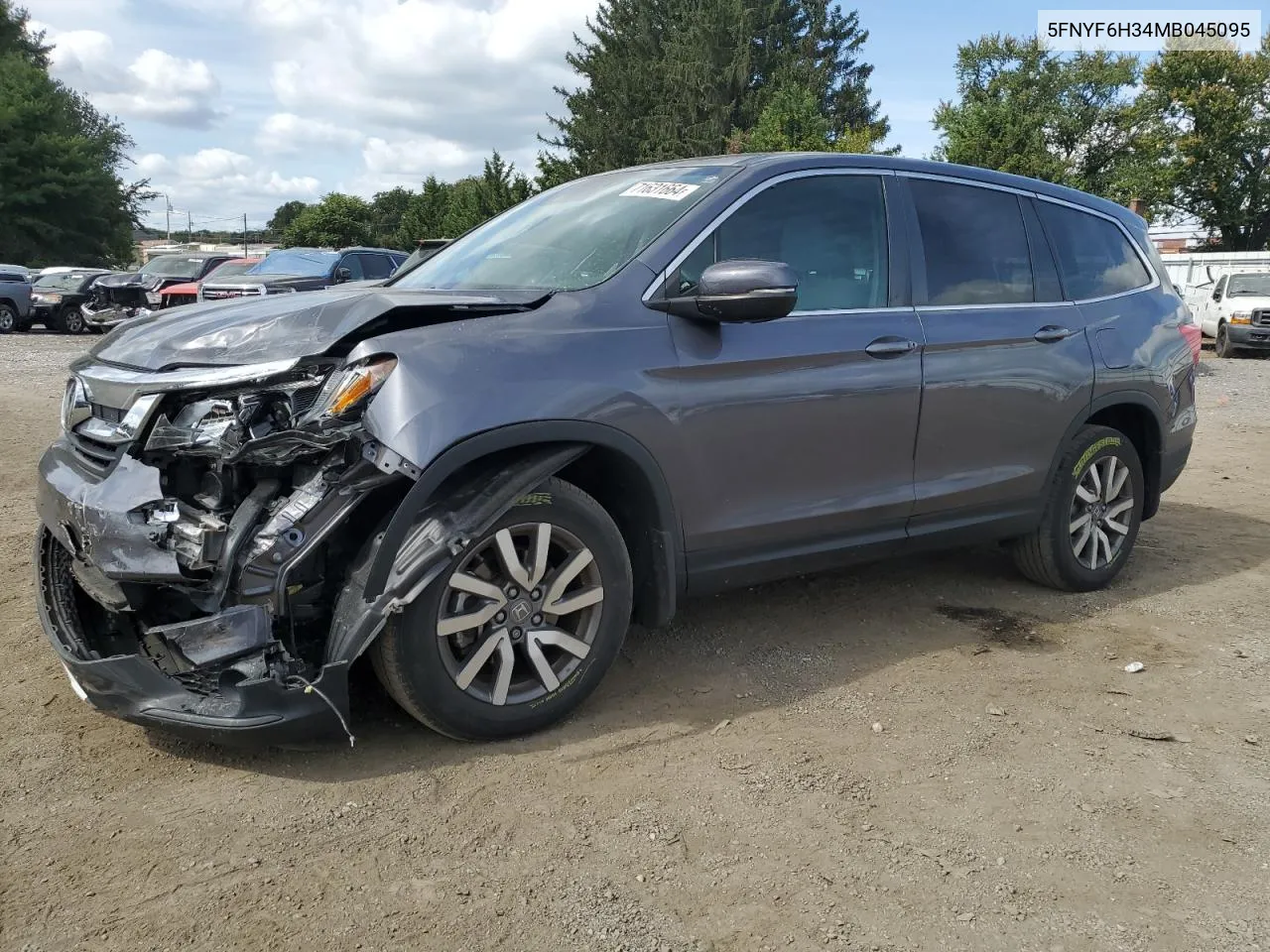 2021 Honda Pilot Ex VIN: 5FNYF6H34MB045095 Lot: 71631664