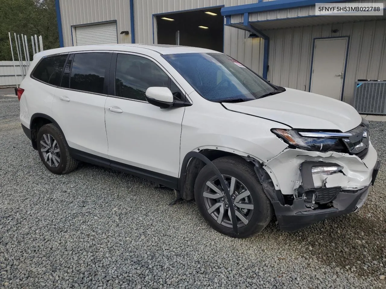 2021 Honda Pilot Exl VIN: 5FNYF5H53MB022788 Lot: 76584444