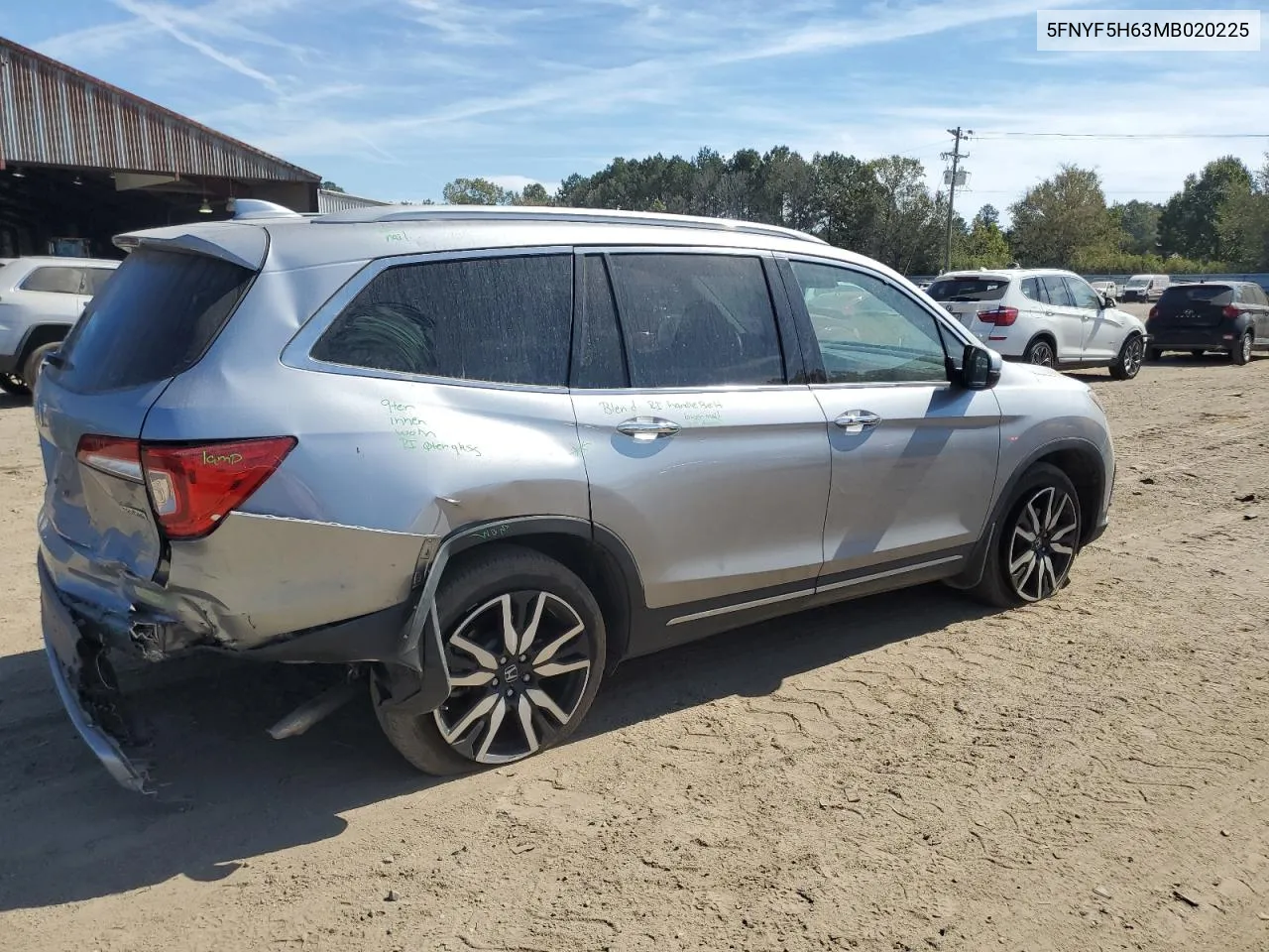 2021 Honda Pilot Touring VIN: 5FNYF5H63MB020225 Lot: 76813364