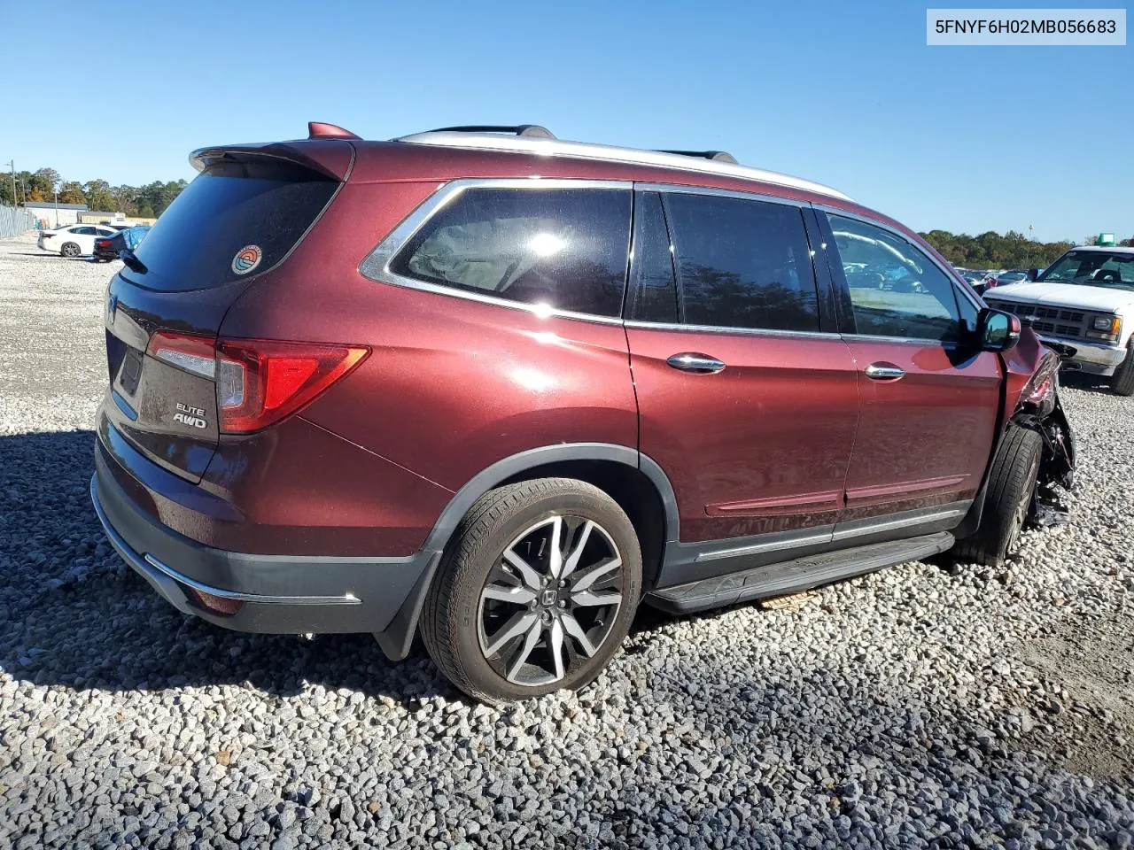 2021 Honda Pilot Elite VIN: 5FNYF6H02MB056683 Lot: 80783024