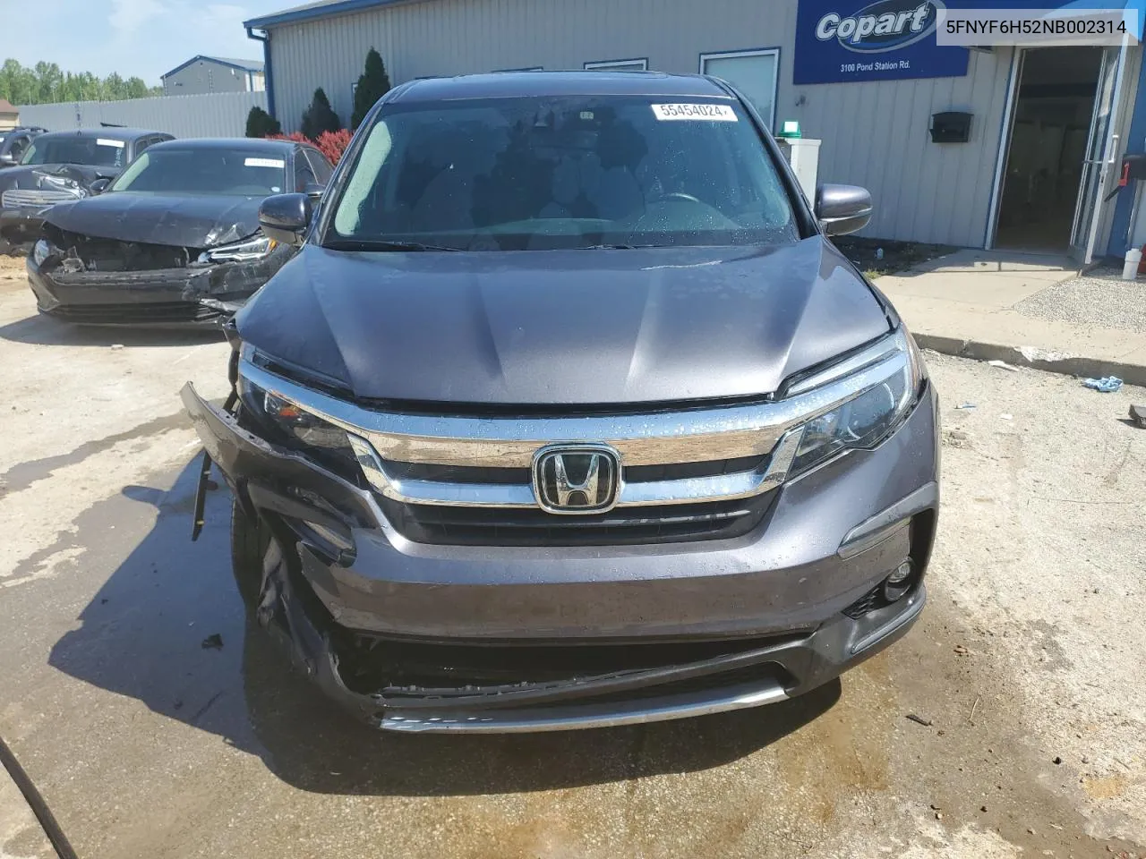 2022 Honda Pilot Exl VIN: 5FNYF6H52NB002314 Lot: 55454024