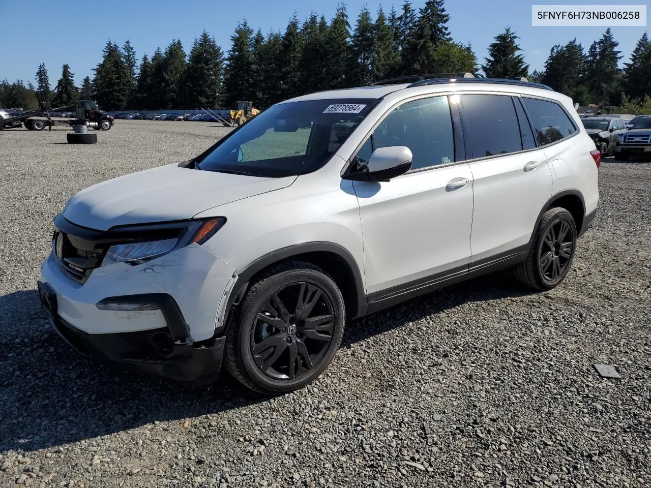 2022 Honda Pilot Black VIN: 5FNYF6H73NB006258 Lot: 69278564