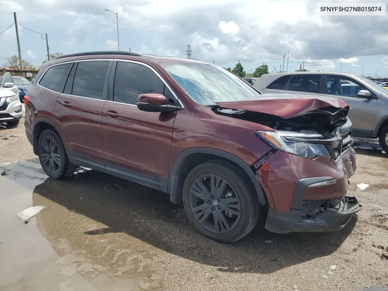 2022 Honda Pilot Se VIN: 5FNYF5H27NB015074 Lot: 71100544