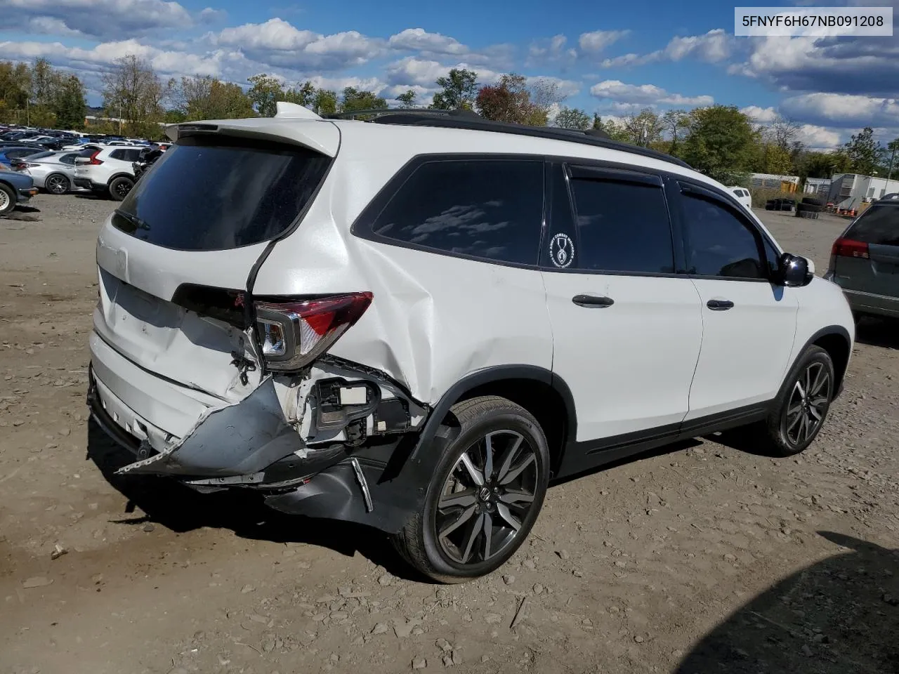 2022 Honda Pilot Touring VIN: 5FNYF6H67NB091208 Lot: 71405754