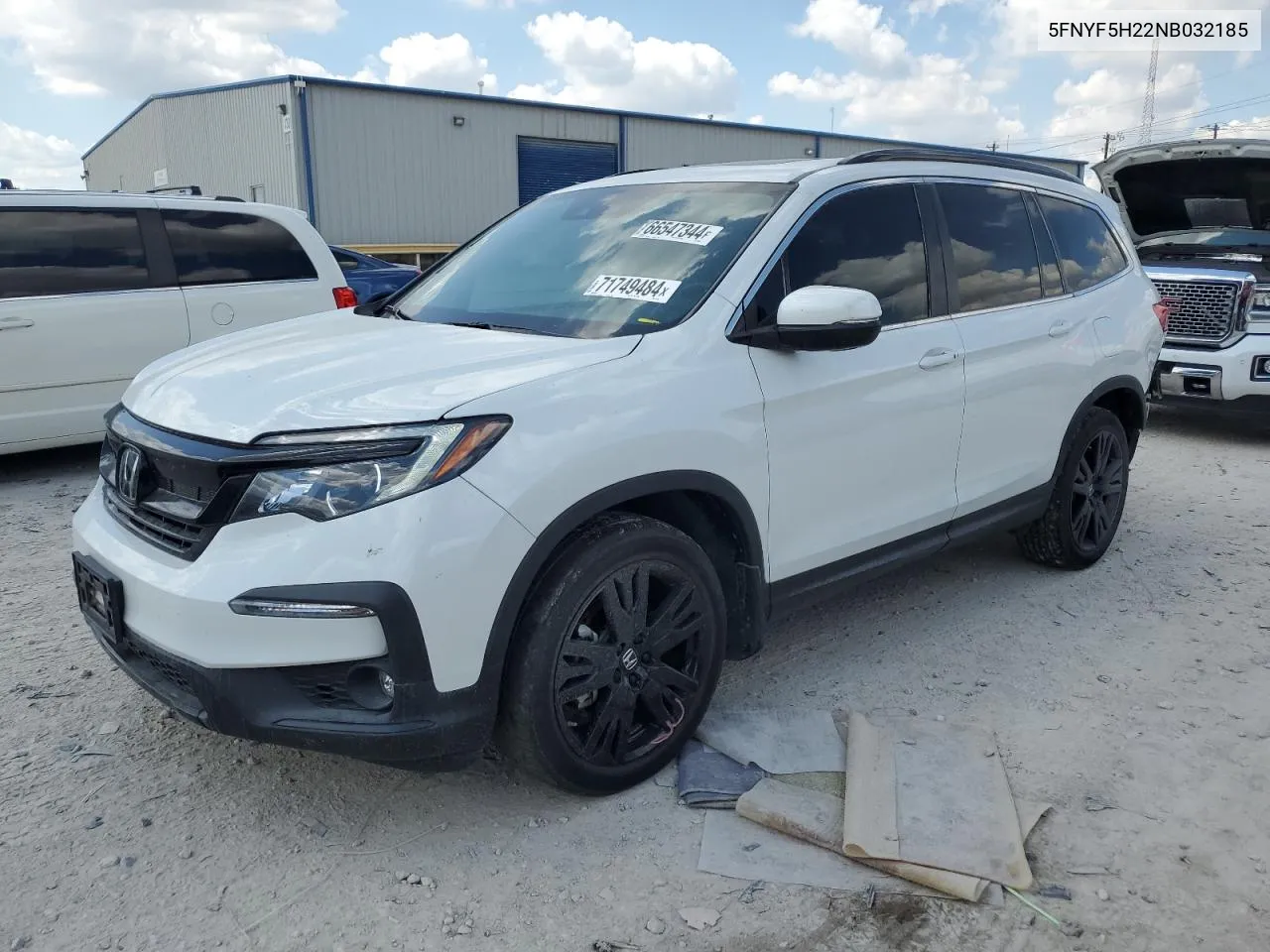 2022 Honda Pilot Se VIN: 5FNYF5H22NB032185 Lot: 71749484