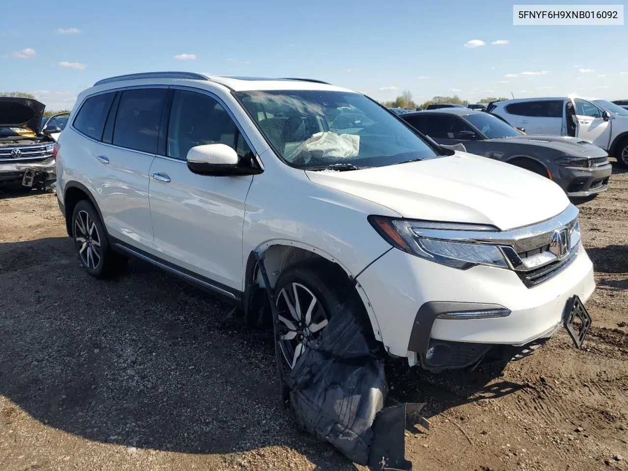 2022 Honda Pilot Touring VIN: 5FNYF6H9XNB016092 Lot: 73053544