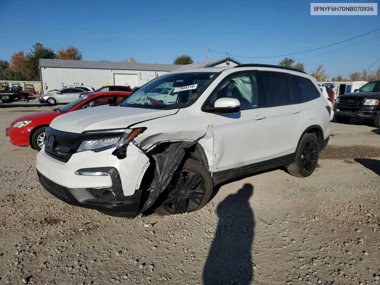 2022 Honda Pilot Black VIN: 5FNYF6H70NB070936 Lot: 77805314