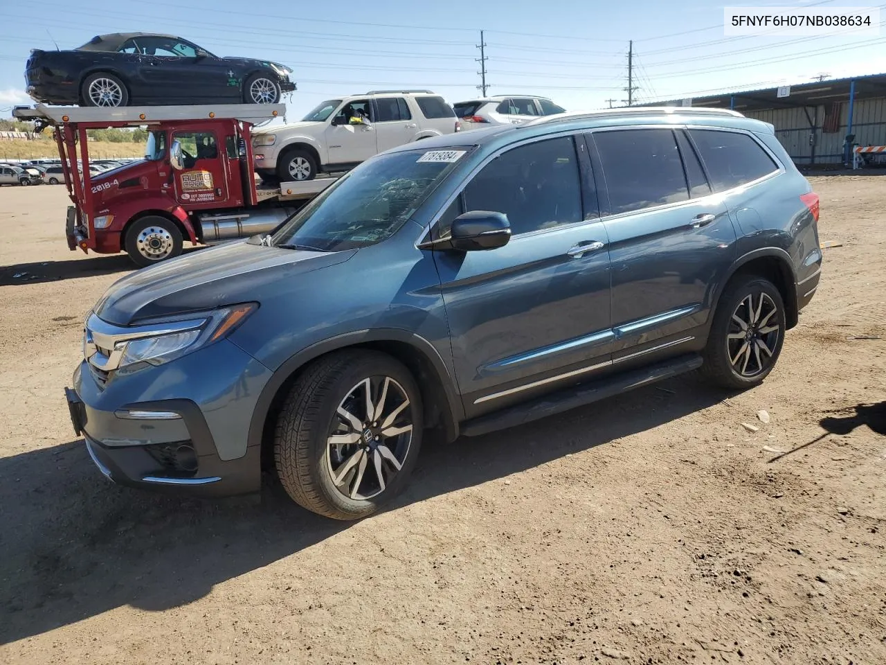 2022 Honda Pilot Elite VIN: 5FNYF6H07NB038634 Lot: 77819384