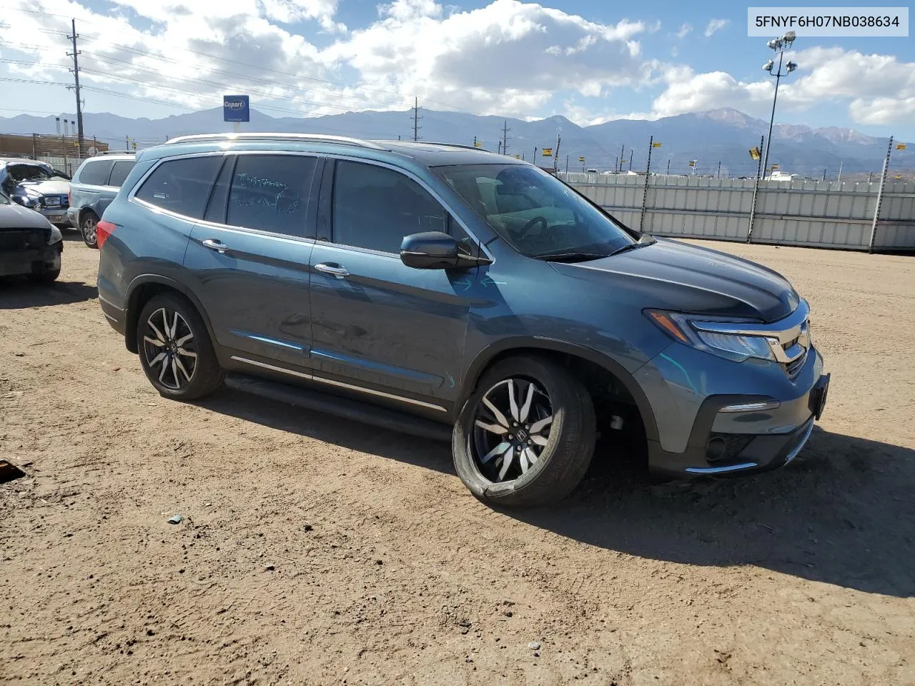 2022 Honda Pilot Elite VIN: 5FNYF6H07NB038634 Lot: 77819384