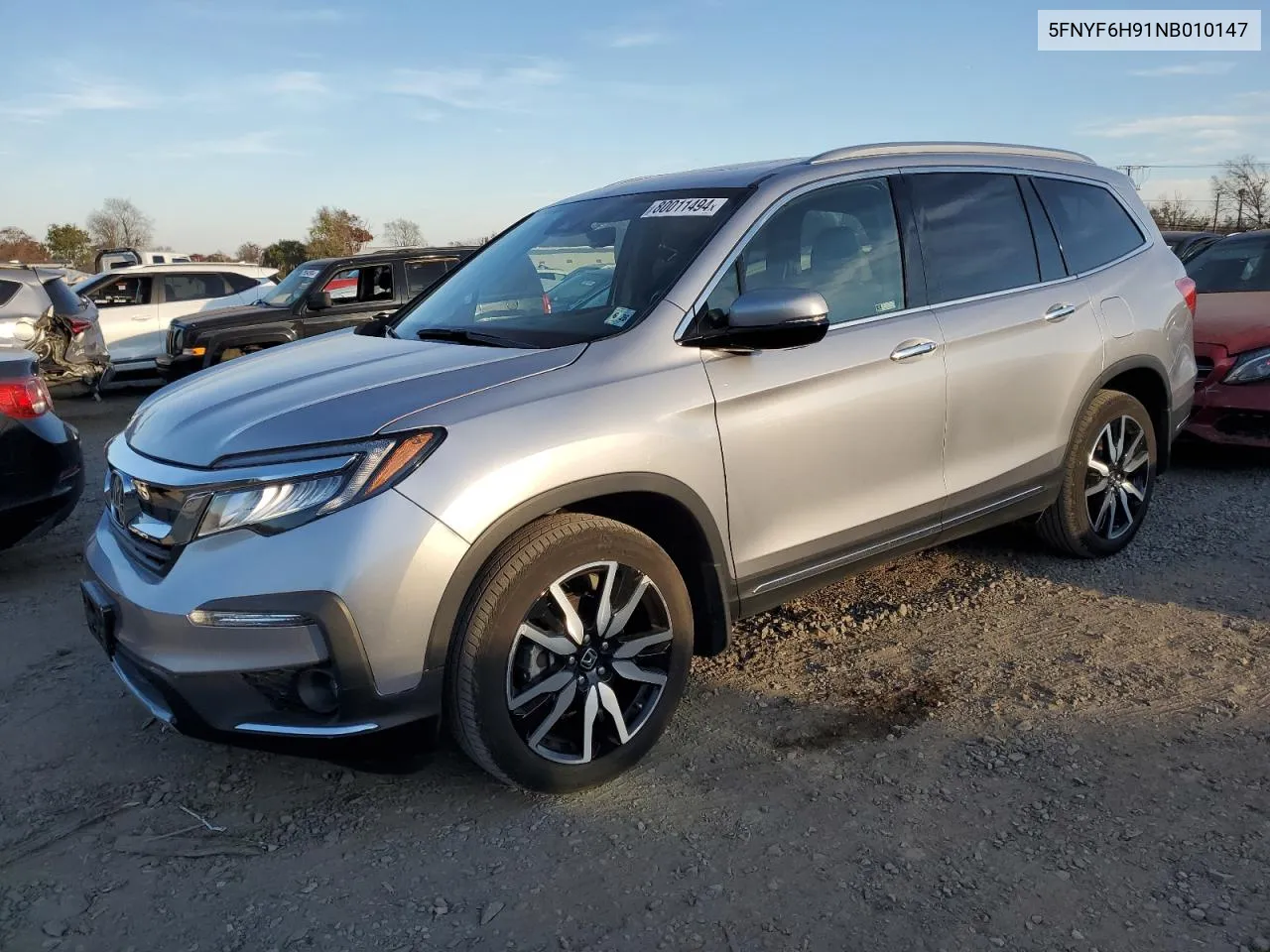 2022 Honda Pilot Touring VIN: 5FNYF6H91NB010147 Lot: 80011494