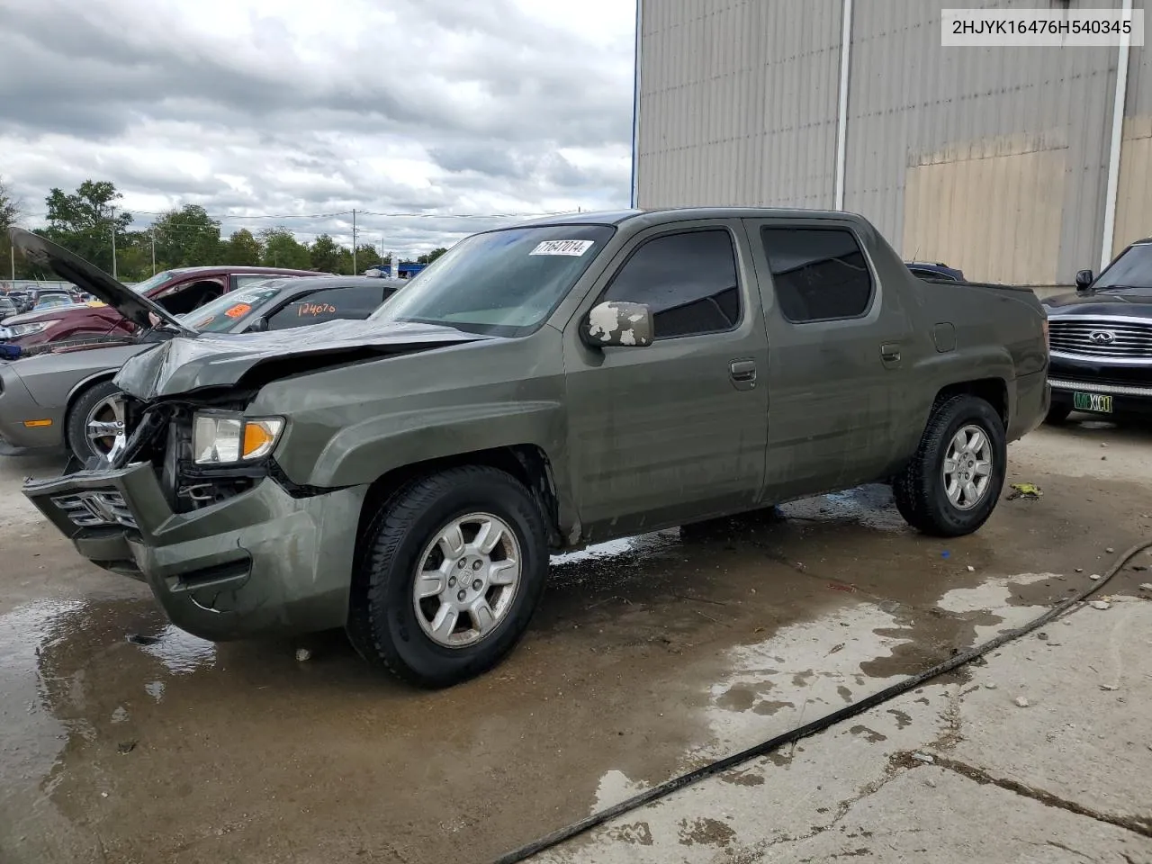 2006 Honda Ridgeline Rts VIN: 2HJYK16476H540345 Lot: 71647014