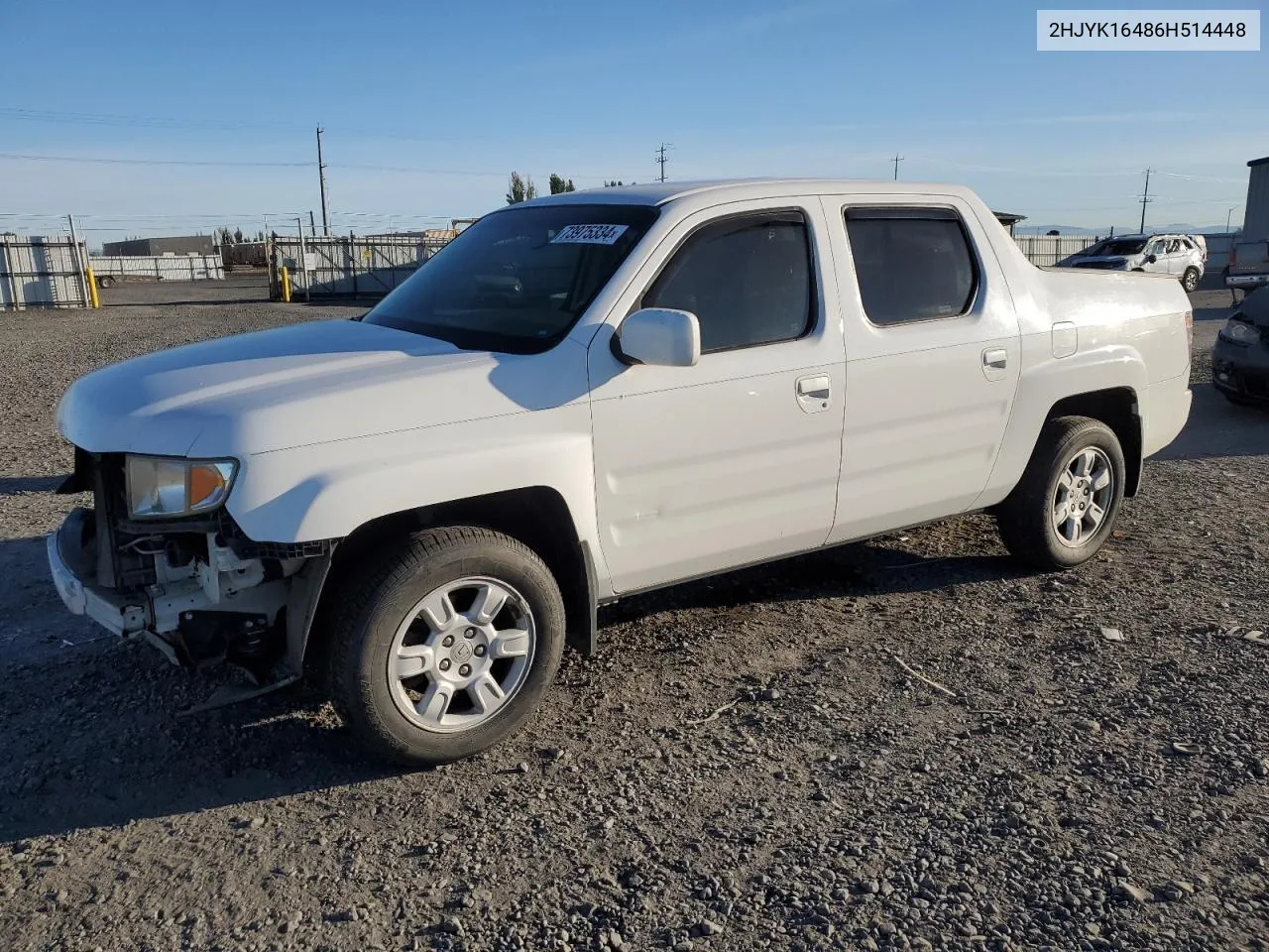 2006 Honda Ridgeline Rts VIN: 2HJYK16486H514448 Lot: 73975334