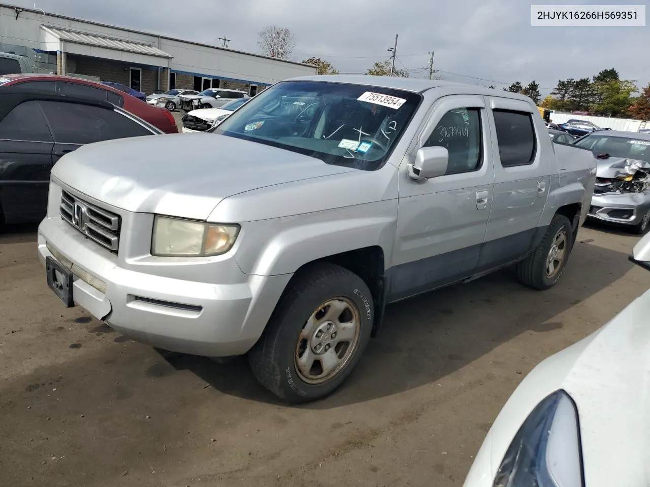 2006 Honda Ridgeline Rt VIN: 2HJYK16266H569351 Lot: 75513954