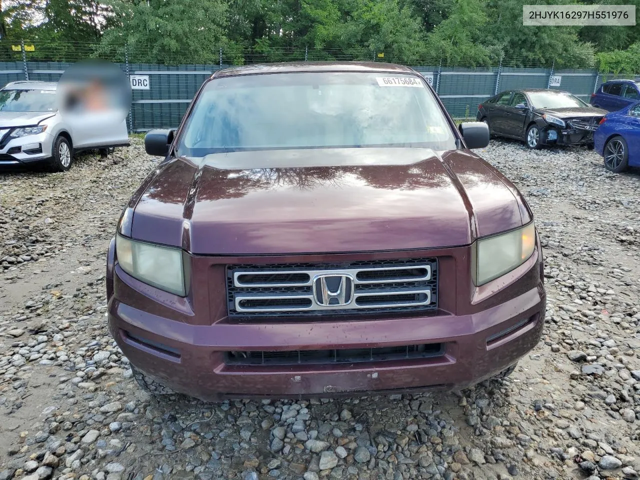 2007 Honda Ridgeline Rt VIN: 2HJYK16297H551976 Lot: 66175684