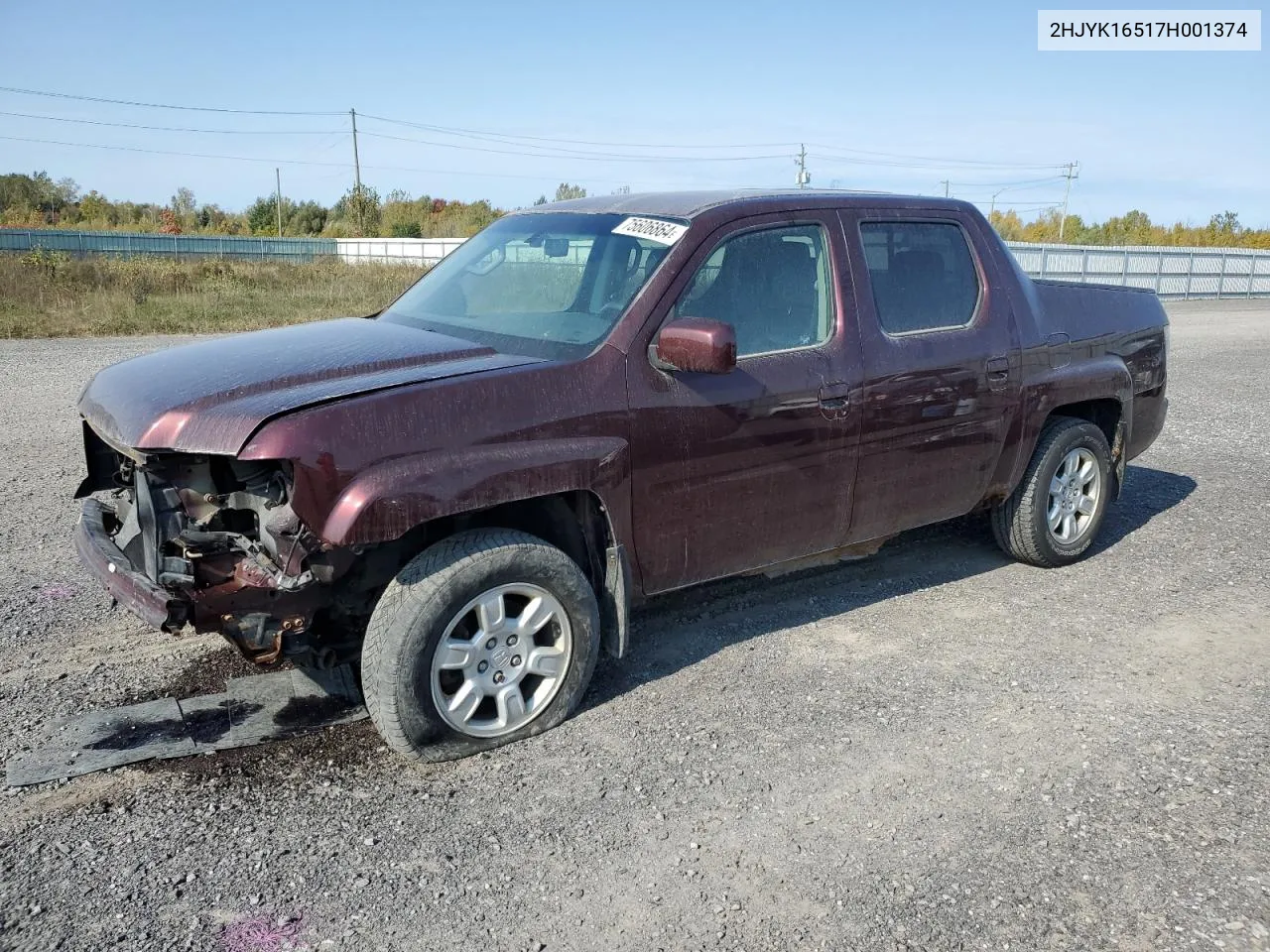 2007 Honda Ridgeline Rtl VIN: 2HJYK16517H001374 Lot: 75606864