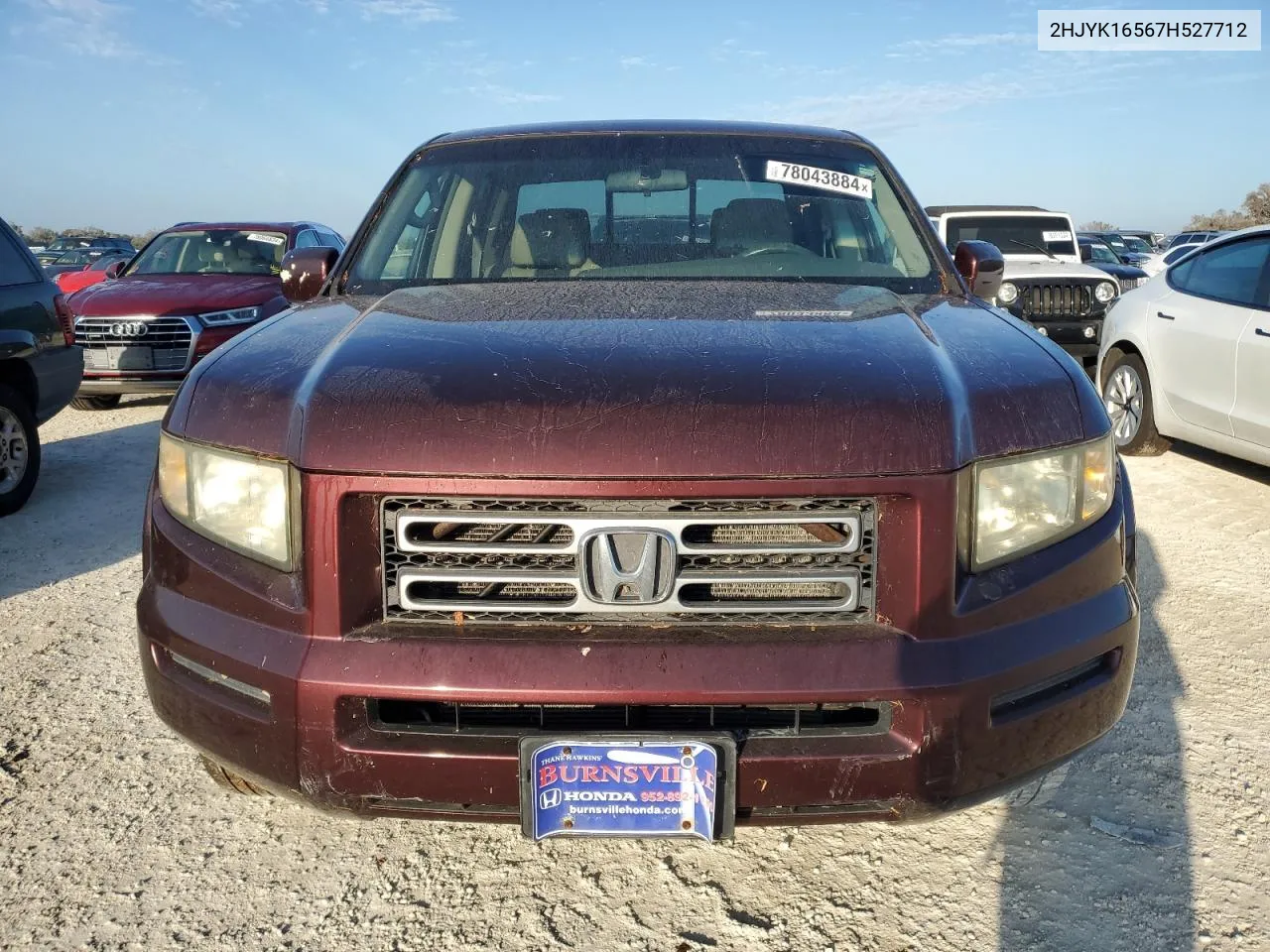 2007 Honda Ridgeline Rtl VIN: 2HJYK16567H527712 Lot: 78043884