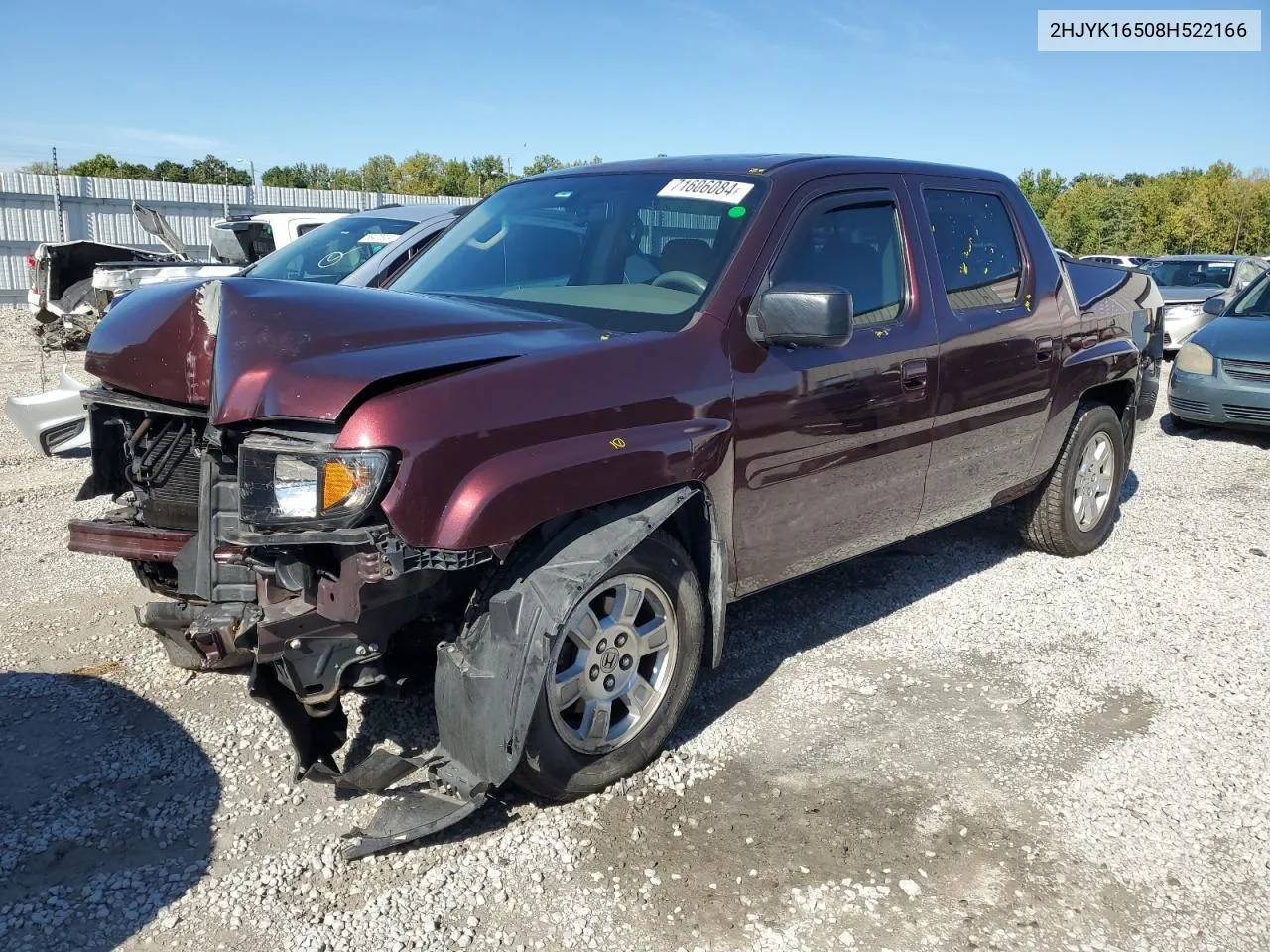 2008 Honda Ridgeline Rtl VIN: 2HJYK16508H522166 Lot: 71606084