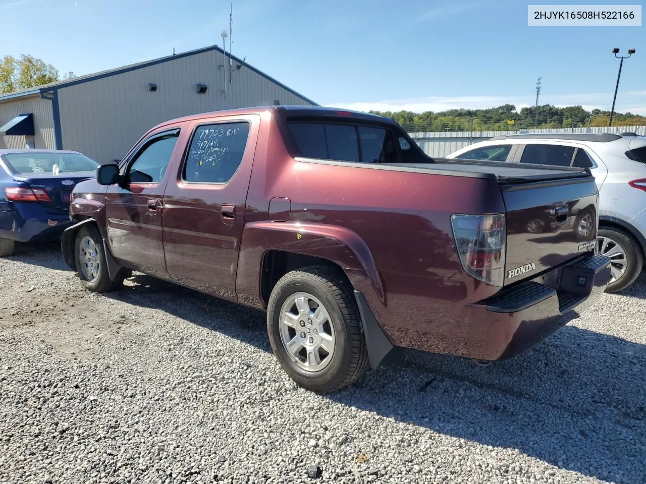 2008 Honda Ridgeline Rtl VIN: 2HJYK16508H522166 Lot: 71606084