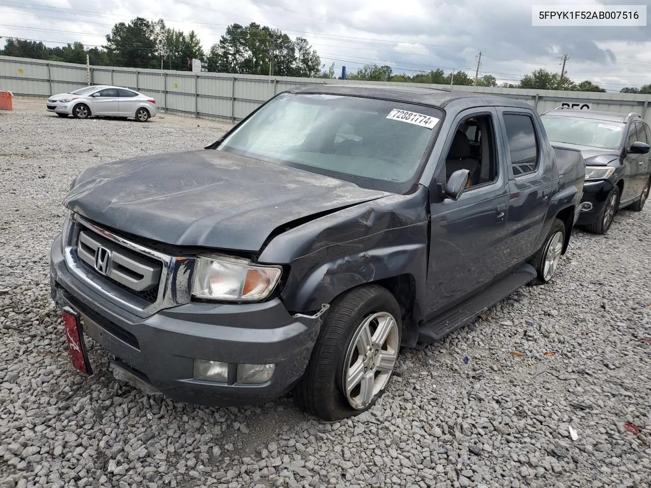 2010 Honda Ridgeline Rtl VIN: 5FPYK1F52AB007516 Lot: 72881774