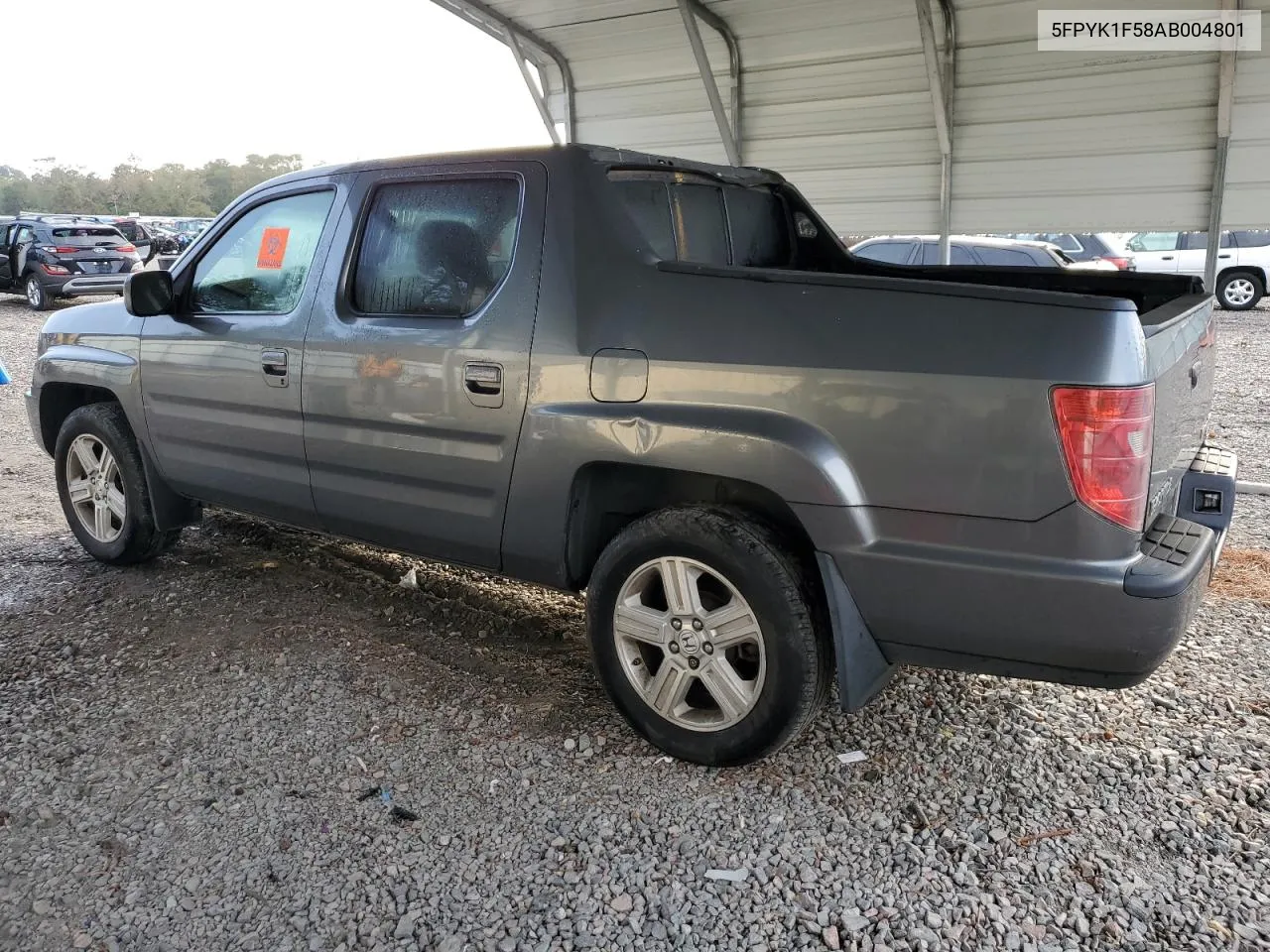 2010 Honda Ridgeline Rtl VIN: 5FPYK1F58AB004801 Lot: 75098714