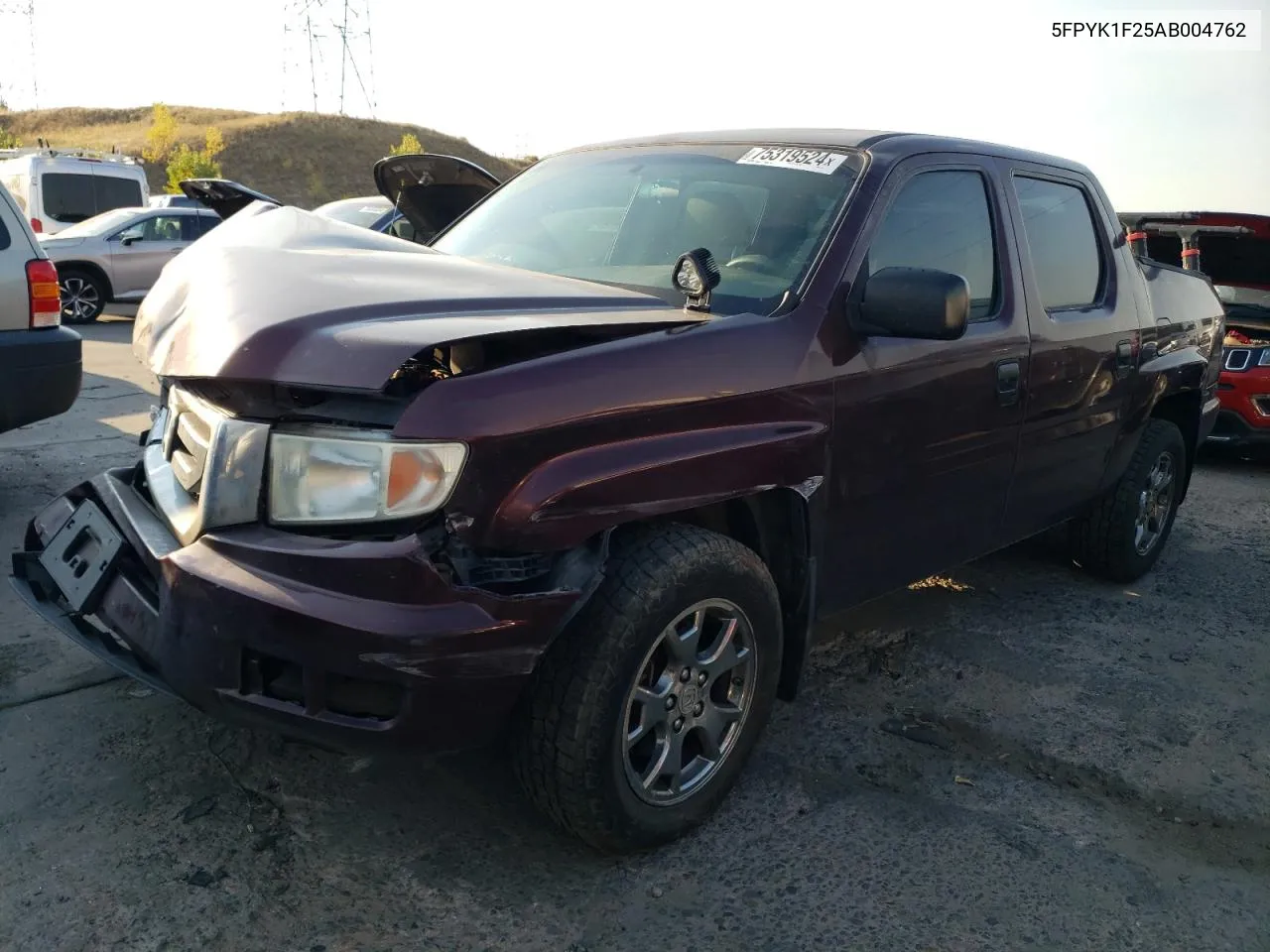 2010 Honda Ridgeline Rt VIN: 5FPYK1F25AB004762 Lot: 75319524