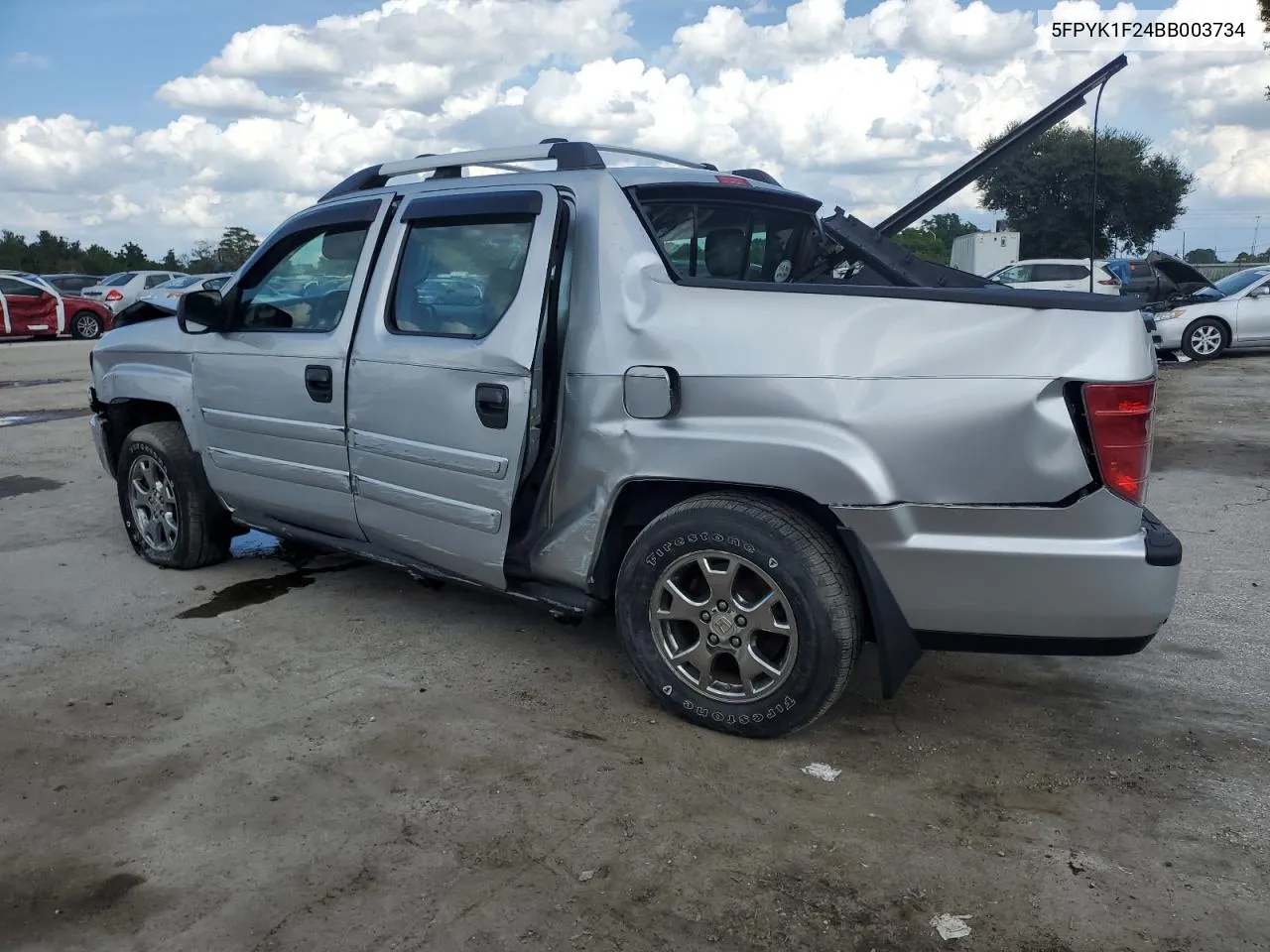 2011 Honda Ridgeline Rt VIN: 5FPYK1F24BB003734 Lot: 71973474