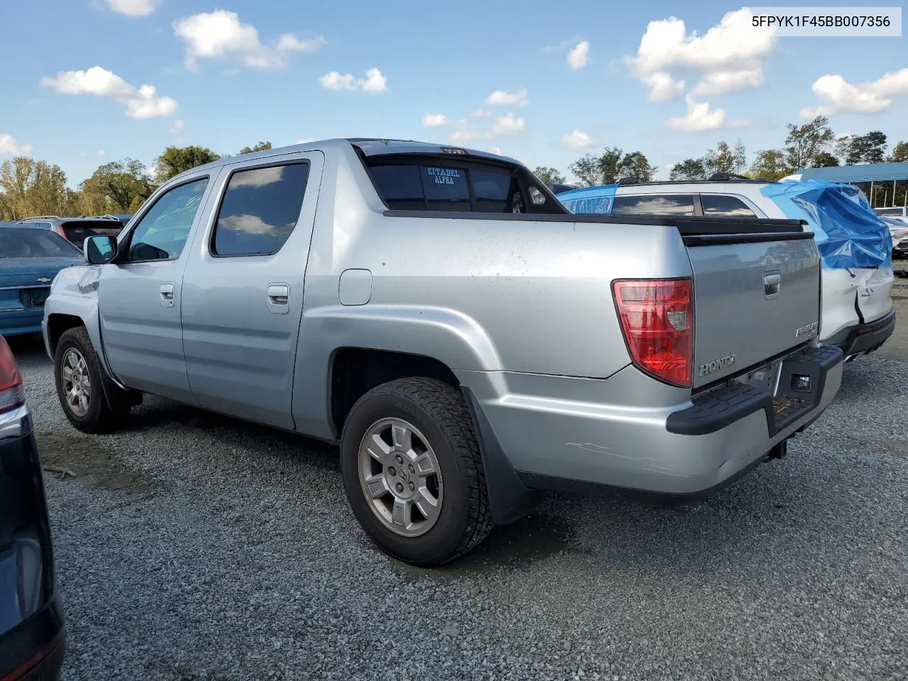 2011 Honda Ridgeline Rts VIN: 5FPYK1F45BB007356 Lot: 73854154