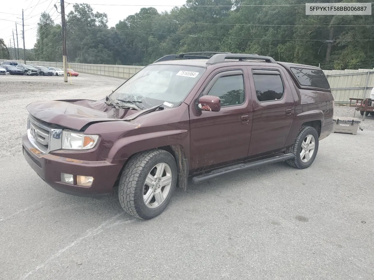 2011 Honda Ridgeline Rtl VIN: 5FPYK1F58BB006887 Lot: 75165964