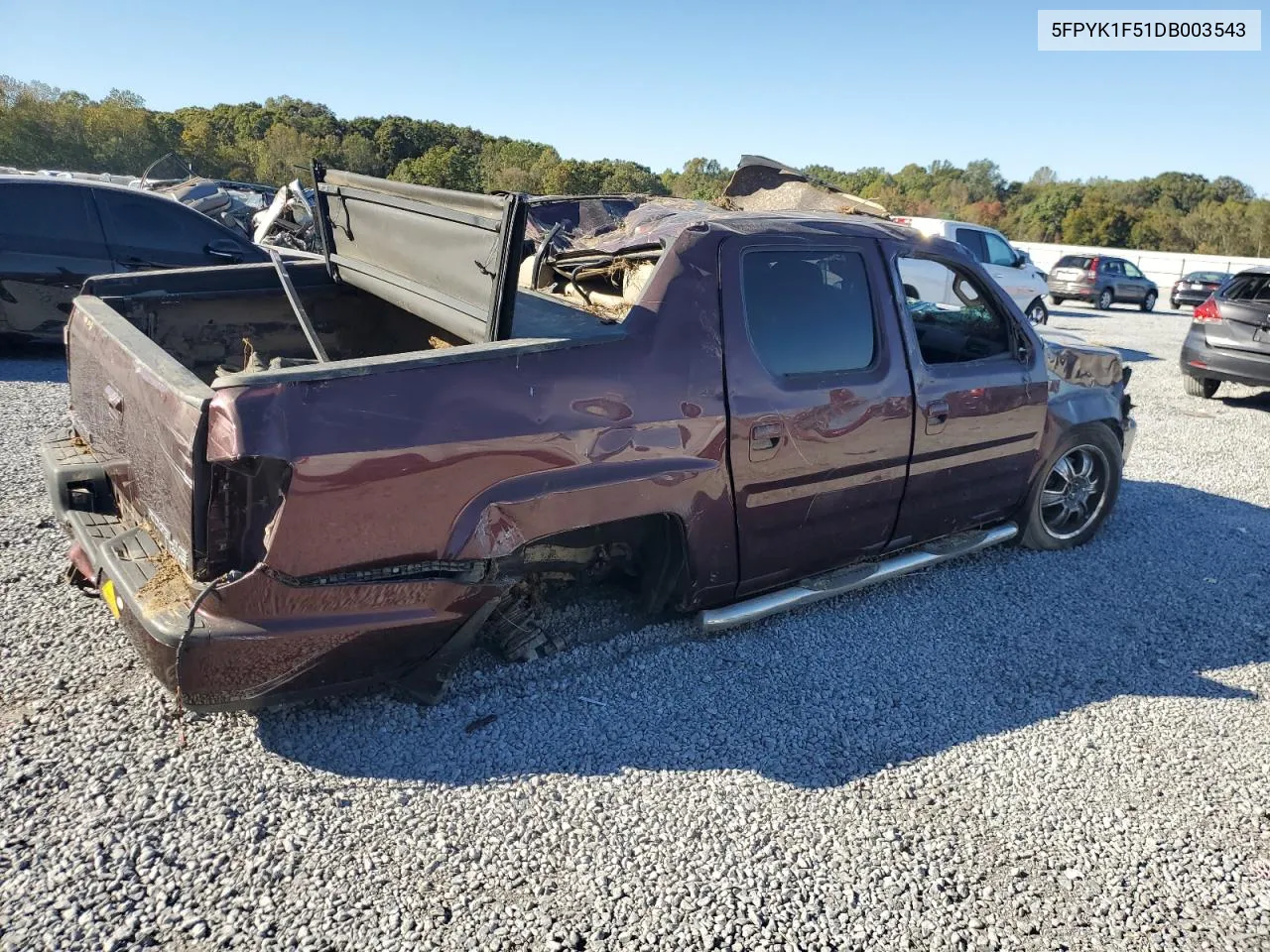 2013 Honda Ridgeline Rtl VIN: 5FPYK1F51DB003543 Lot: 76582964