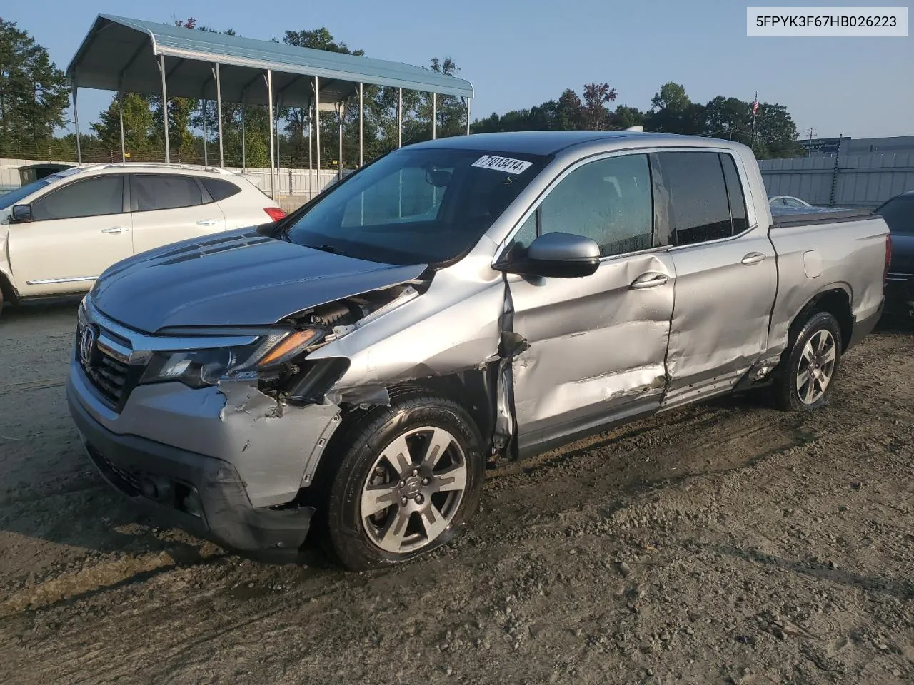 2017 Honda Ridgeline Rtl VIN: 5FPYK3F67HB026223 Lot: 71013414