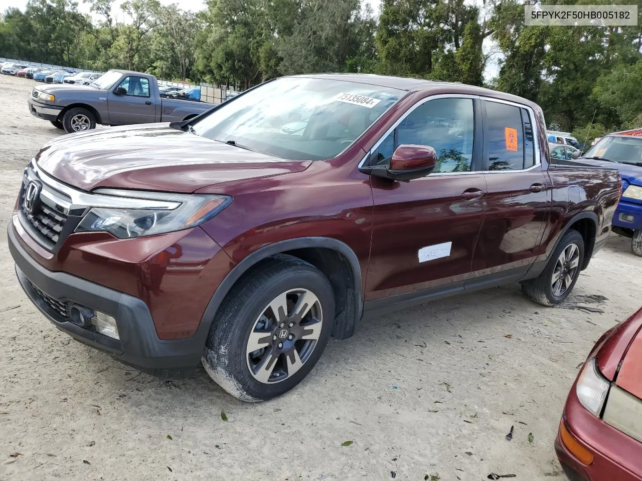 2017 Honda Ridgeline Rtl VIN: 5FPYK2F50HB005182 Lot: 75135084