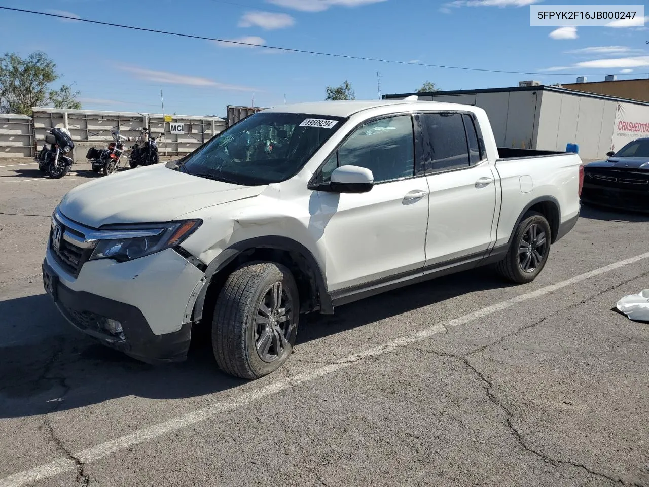 2018 Honda Ridgeline Sport VIN: 5FPYK2F16JB000247 Lot: 69509294