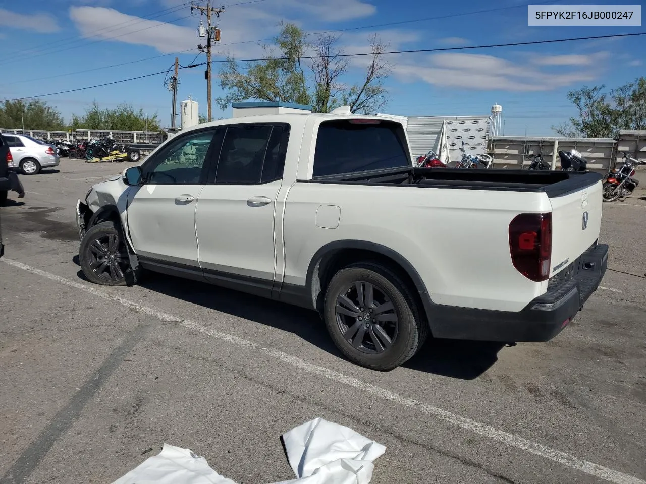 2018 Honda Ridgeline Sport VIN: 5FPYK2F16JB000247 Lot: 69509294