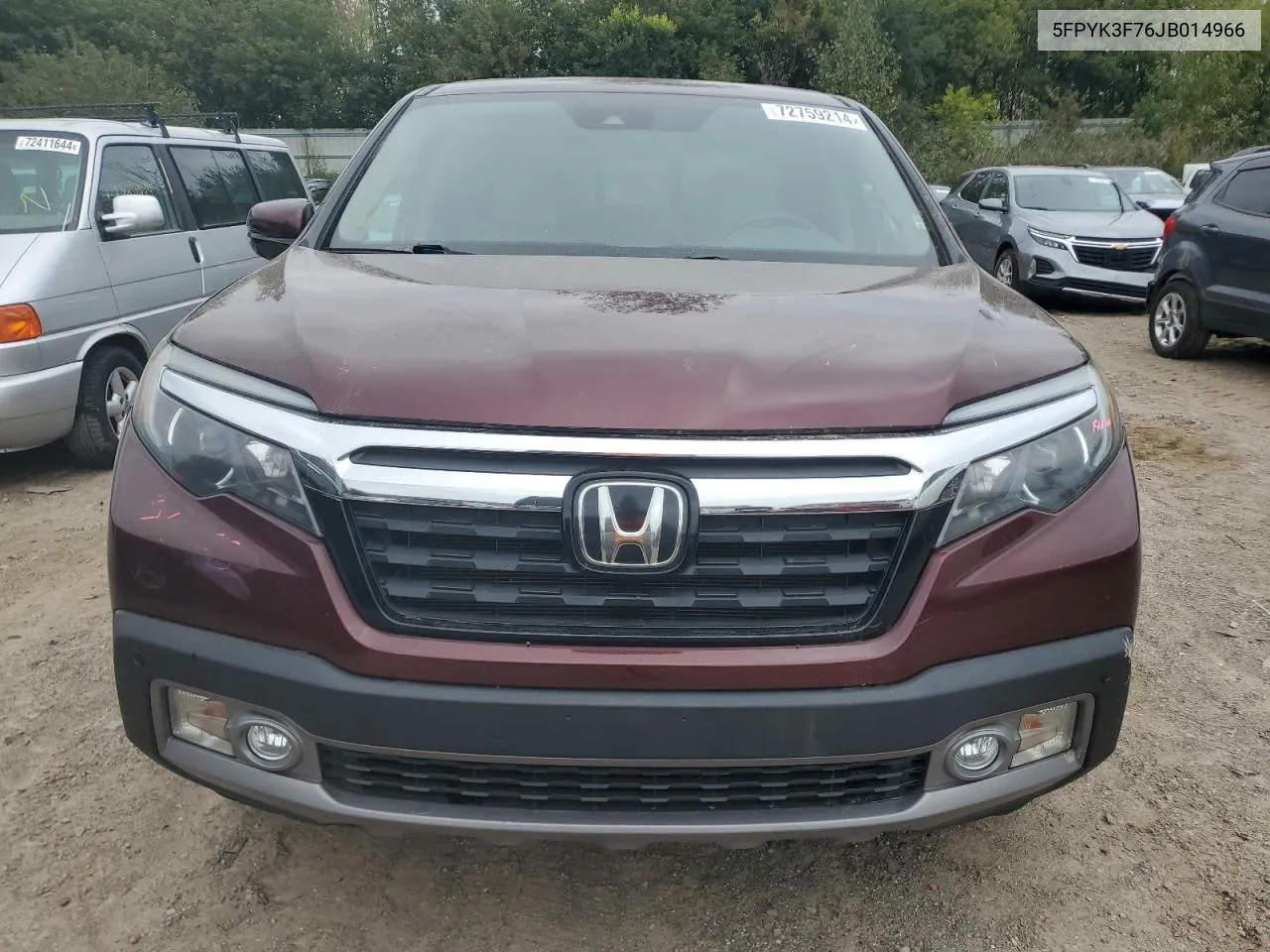 2018 Honda Ridgeline Rtl VIN: 5FPYK3F76JB014966 Lot: 72759214