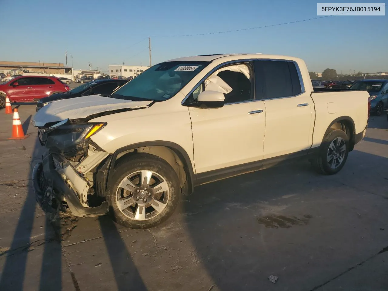 2018 Honda Ridgeline Rtl VIN: 5FPYK3F76JB015194 Lot: 73350054