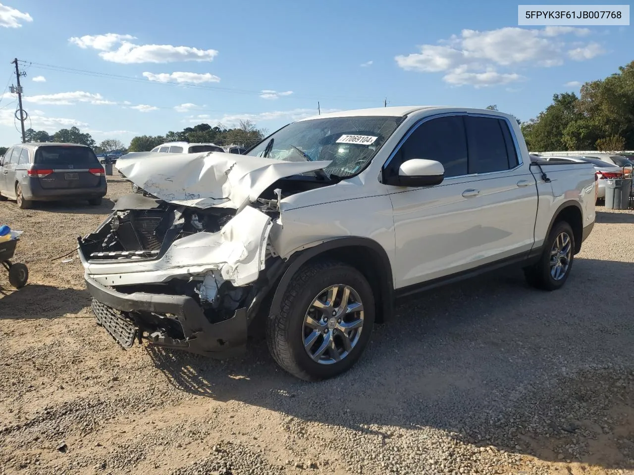 2018 Honda Ridgeline Rtl VIN: 5FPYK3F61JB007768 Lot: 77069104