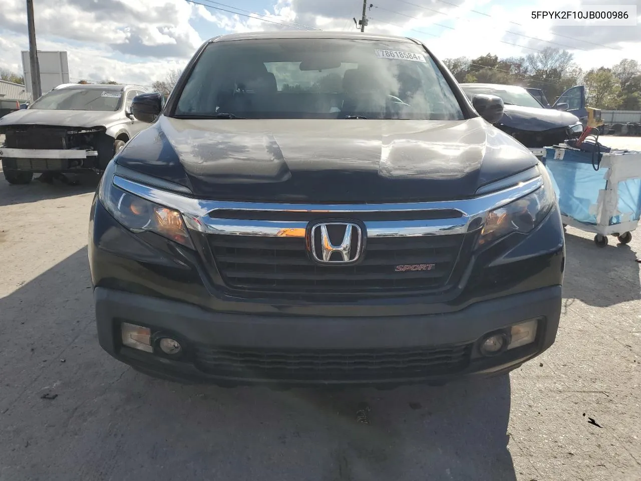 2018 Honda Ridgeline Sport VIN: 5FPYK2F10JB000986 Lot: 78618584